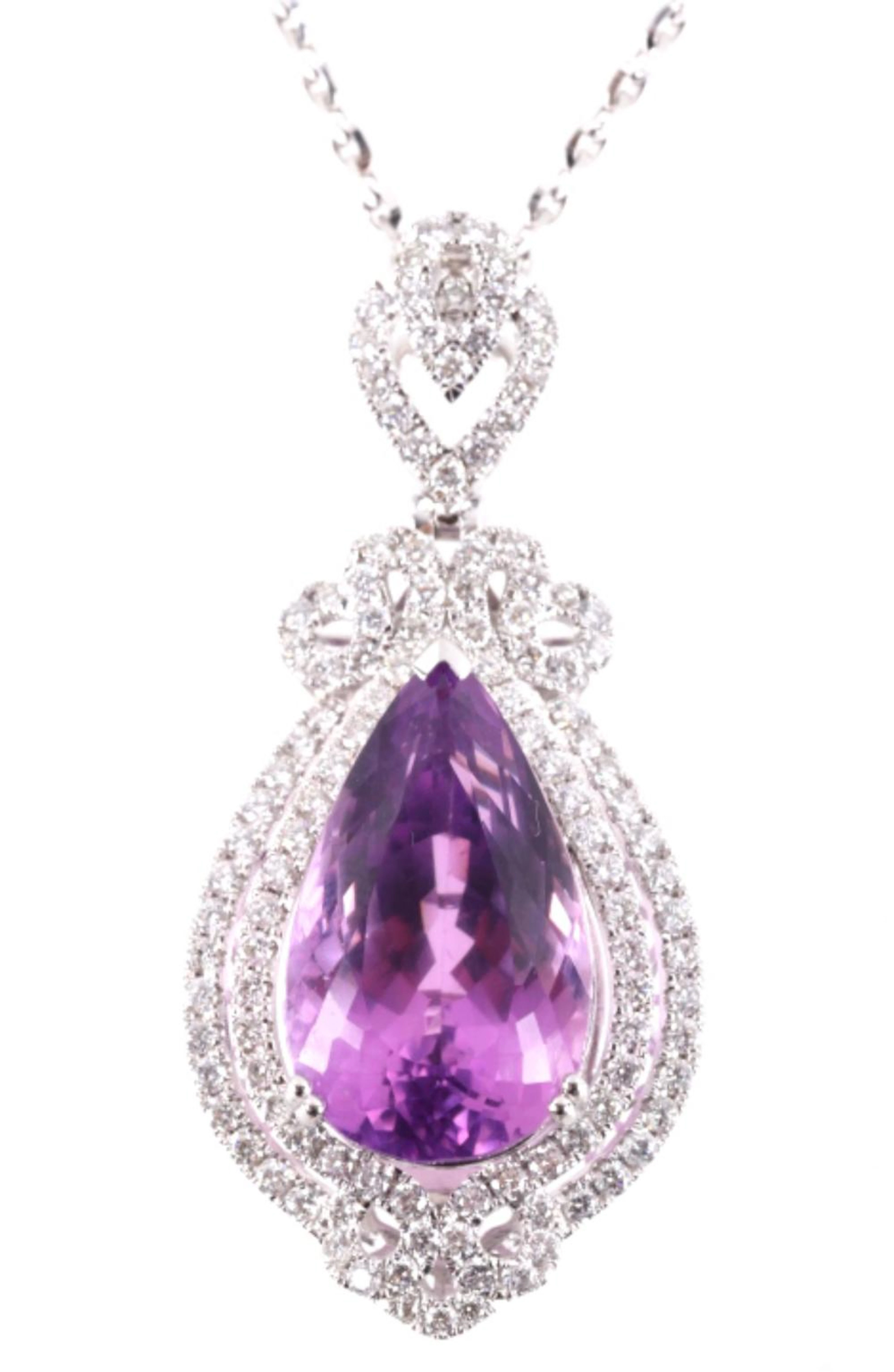 RARE Kunzite & Diamond 14K Necklace Pendant