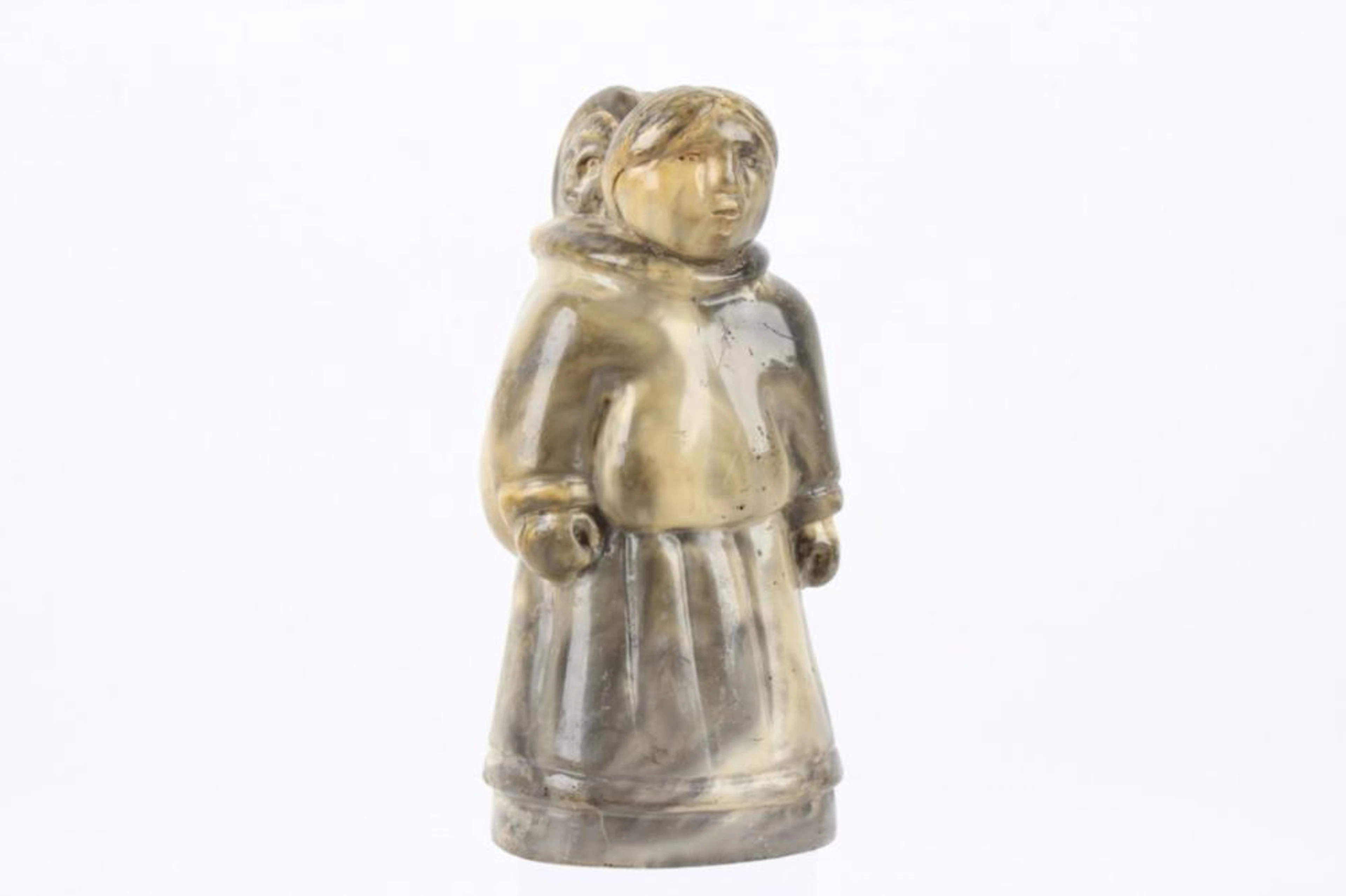 Eskimo Inuit Woman Carrying Baby Steatite Figurine