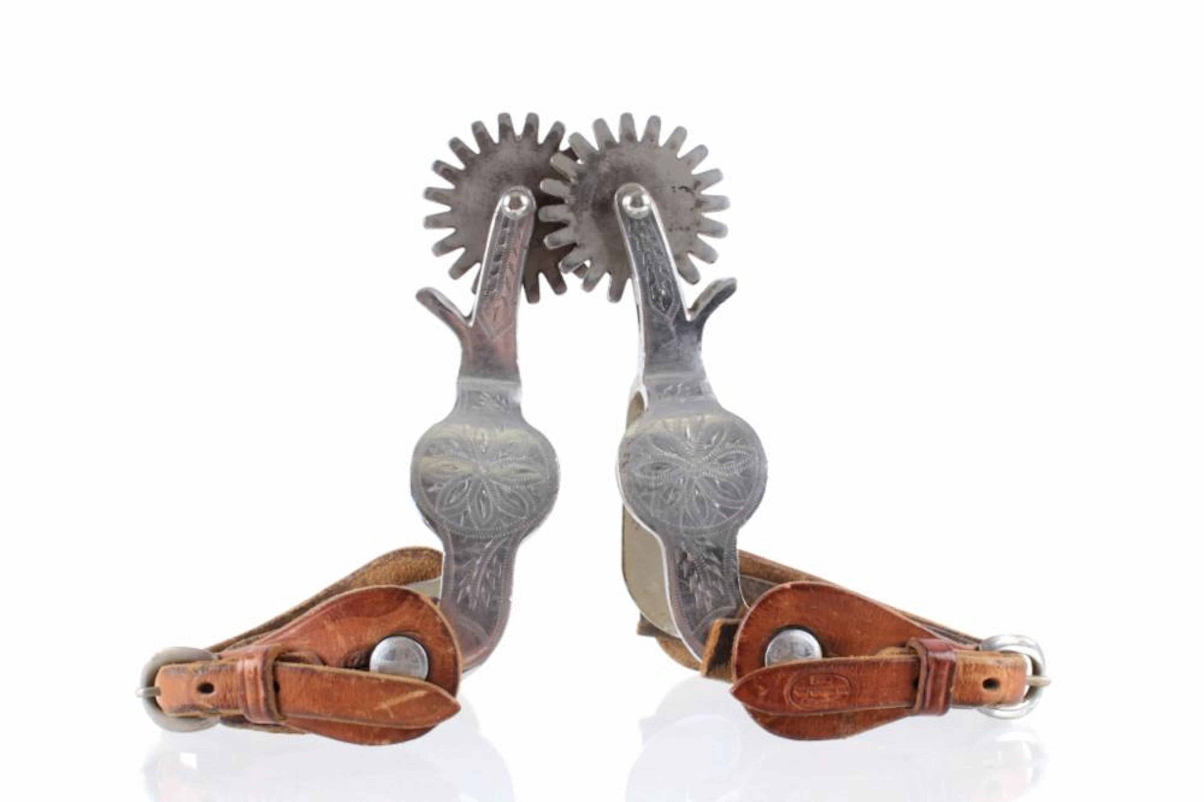 Crockett & Ranalde Tooled Spurs & Leather Straps