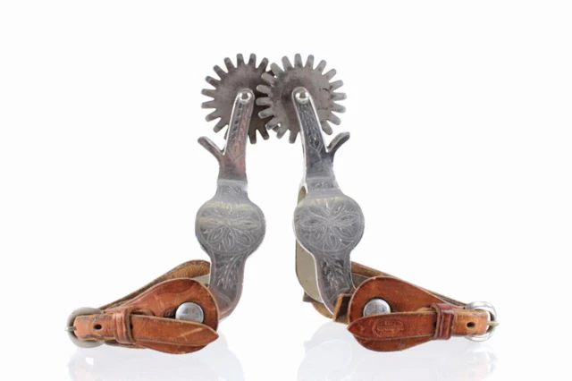 Crockett & Ranalde Tooled Spurs & Leather Straps