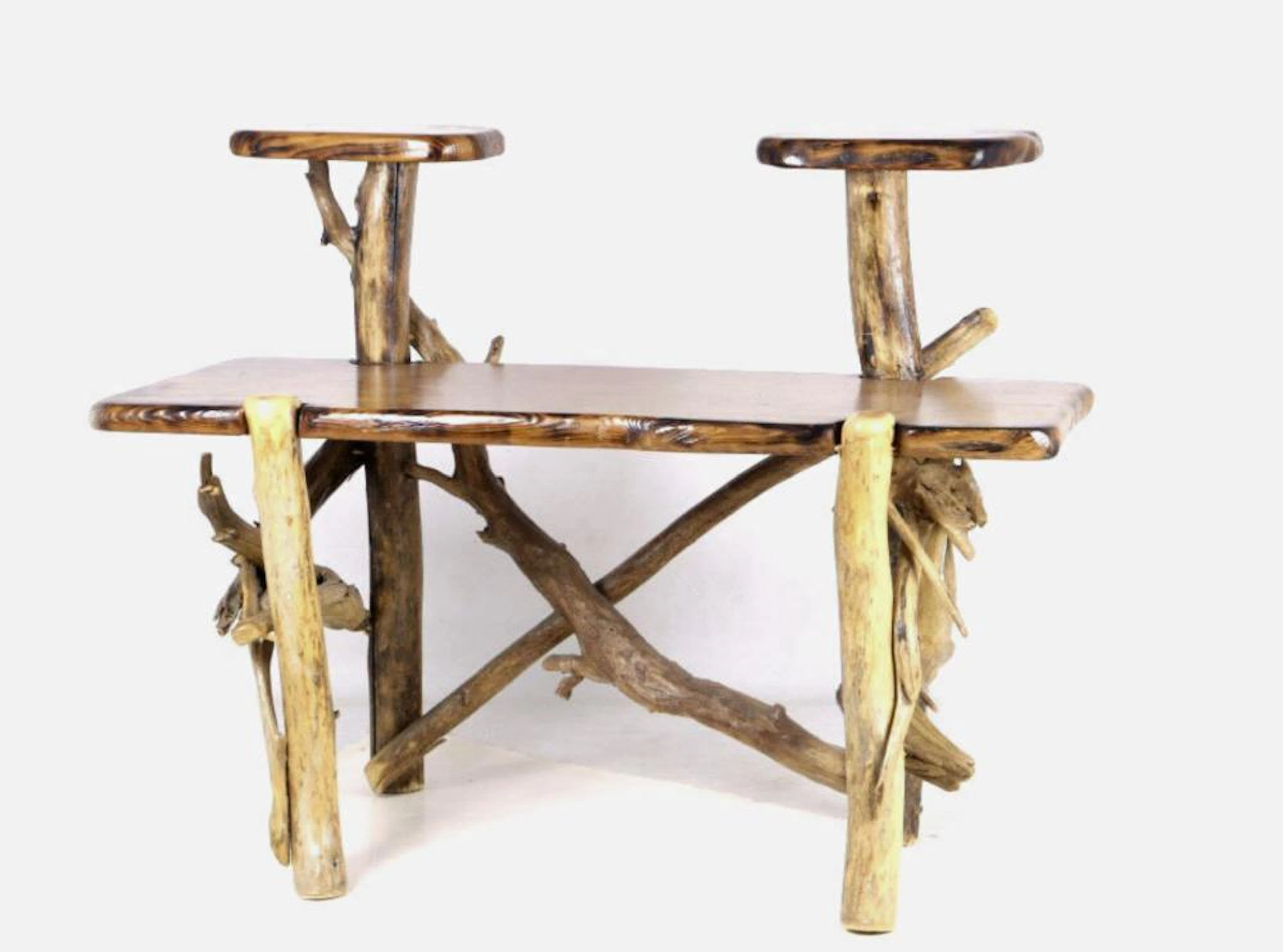 Rustic Multi-Platform Pine Log Computer Desk
