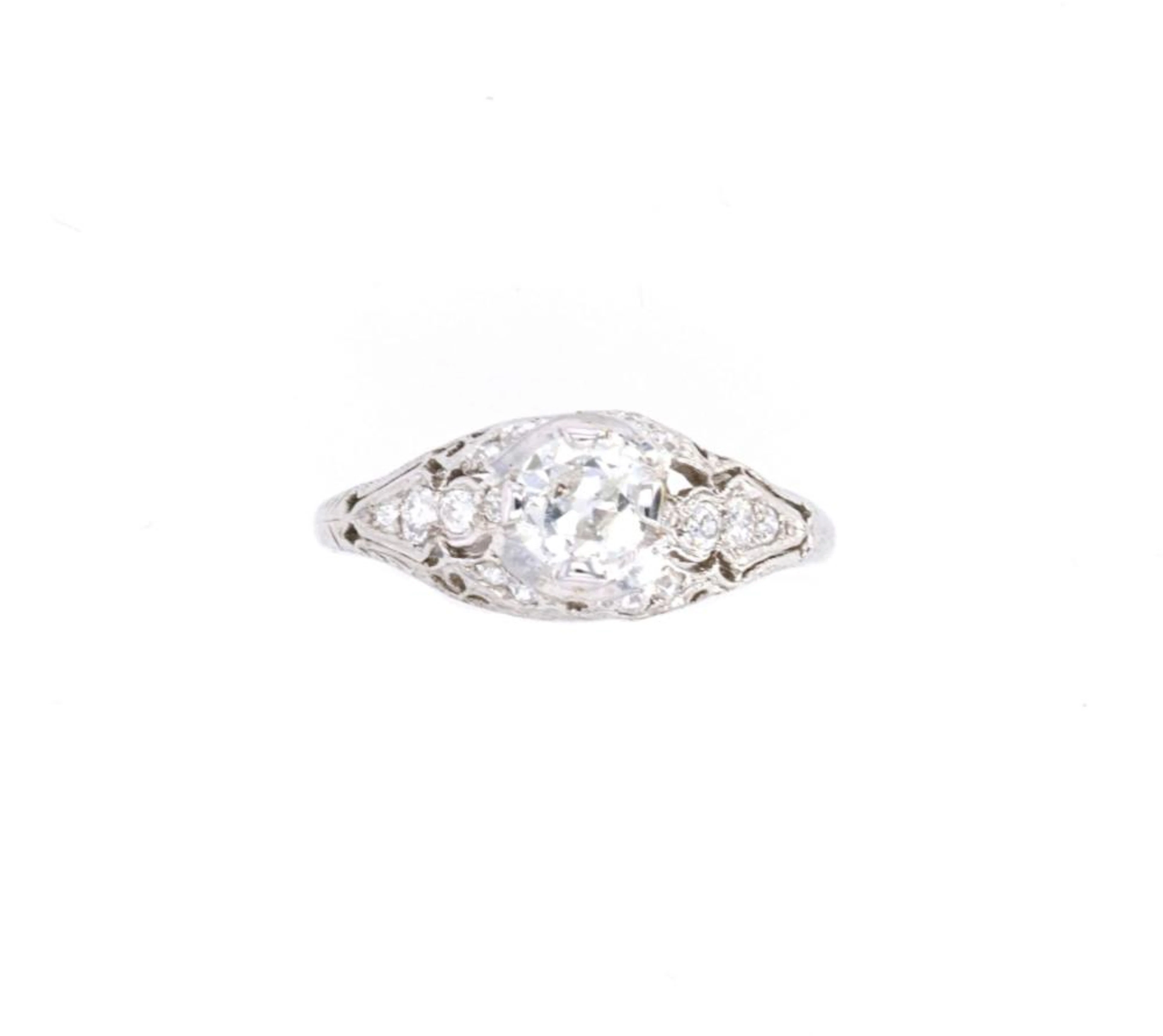 Art Nouveau European Cut Diamond Platinum Ring