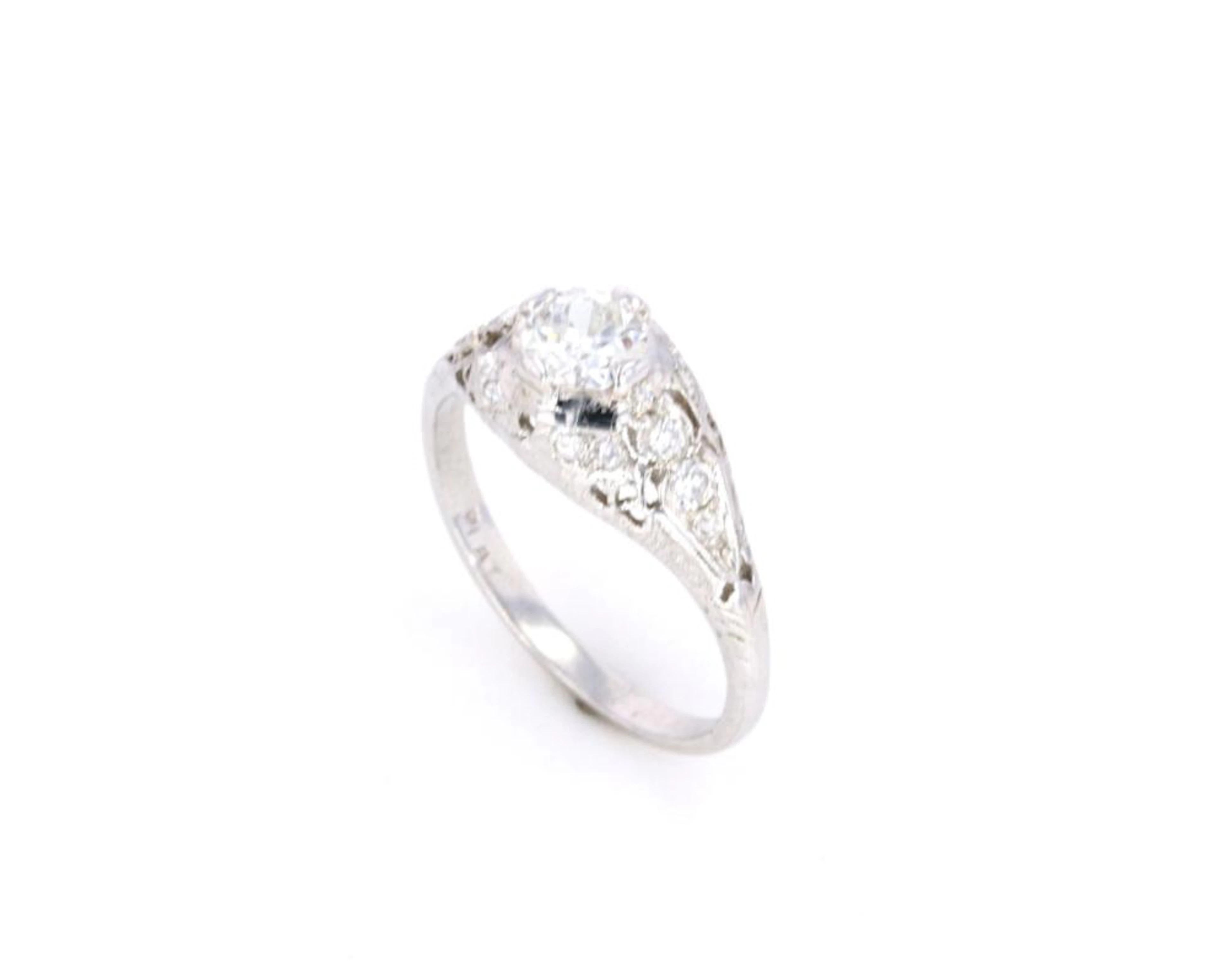 Art Nouveau European Cut Diamond Platinum Ring