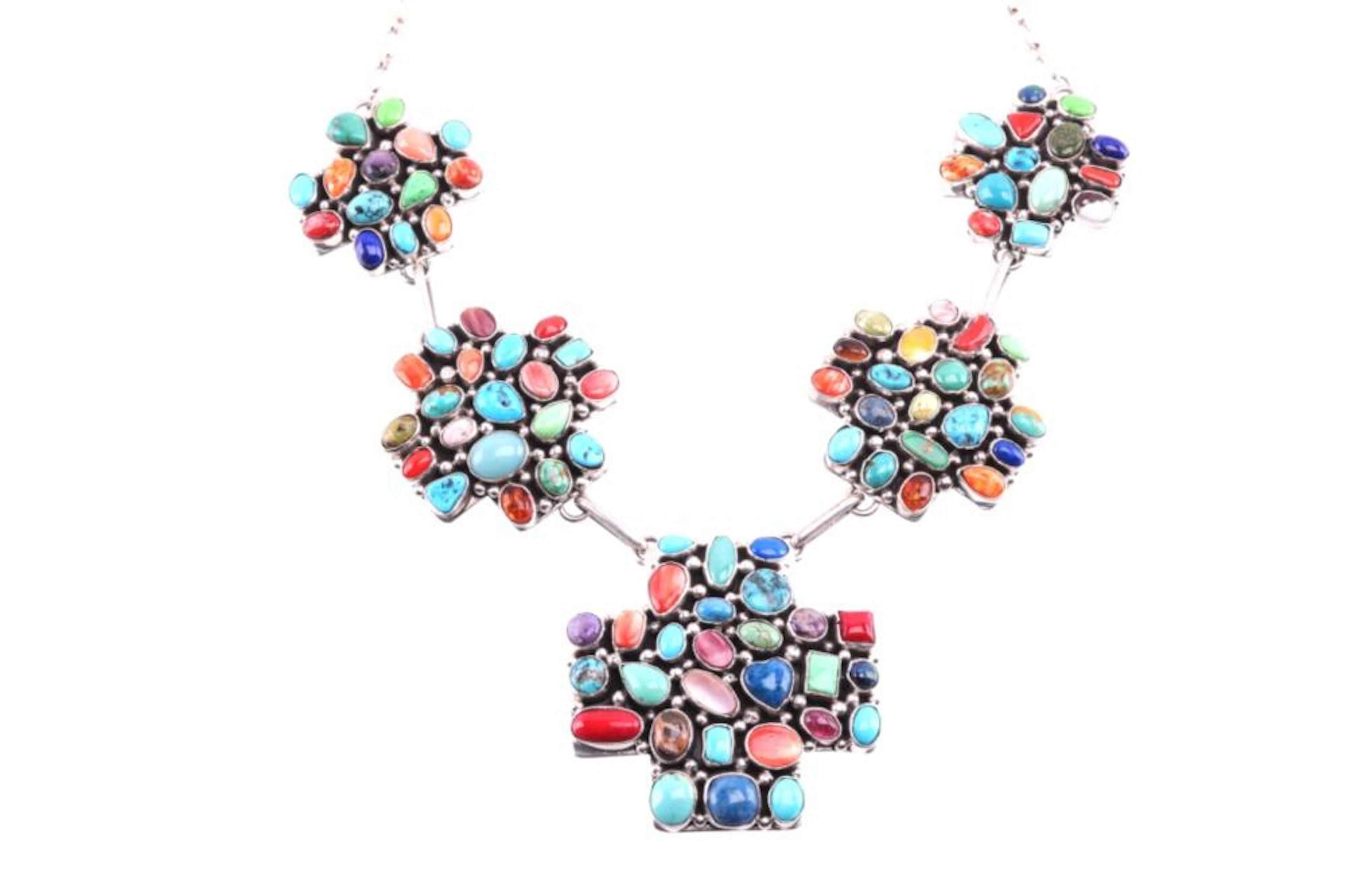 avajo E. Thompson Silver Multi Stone Necklace