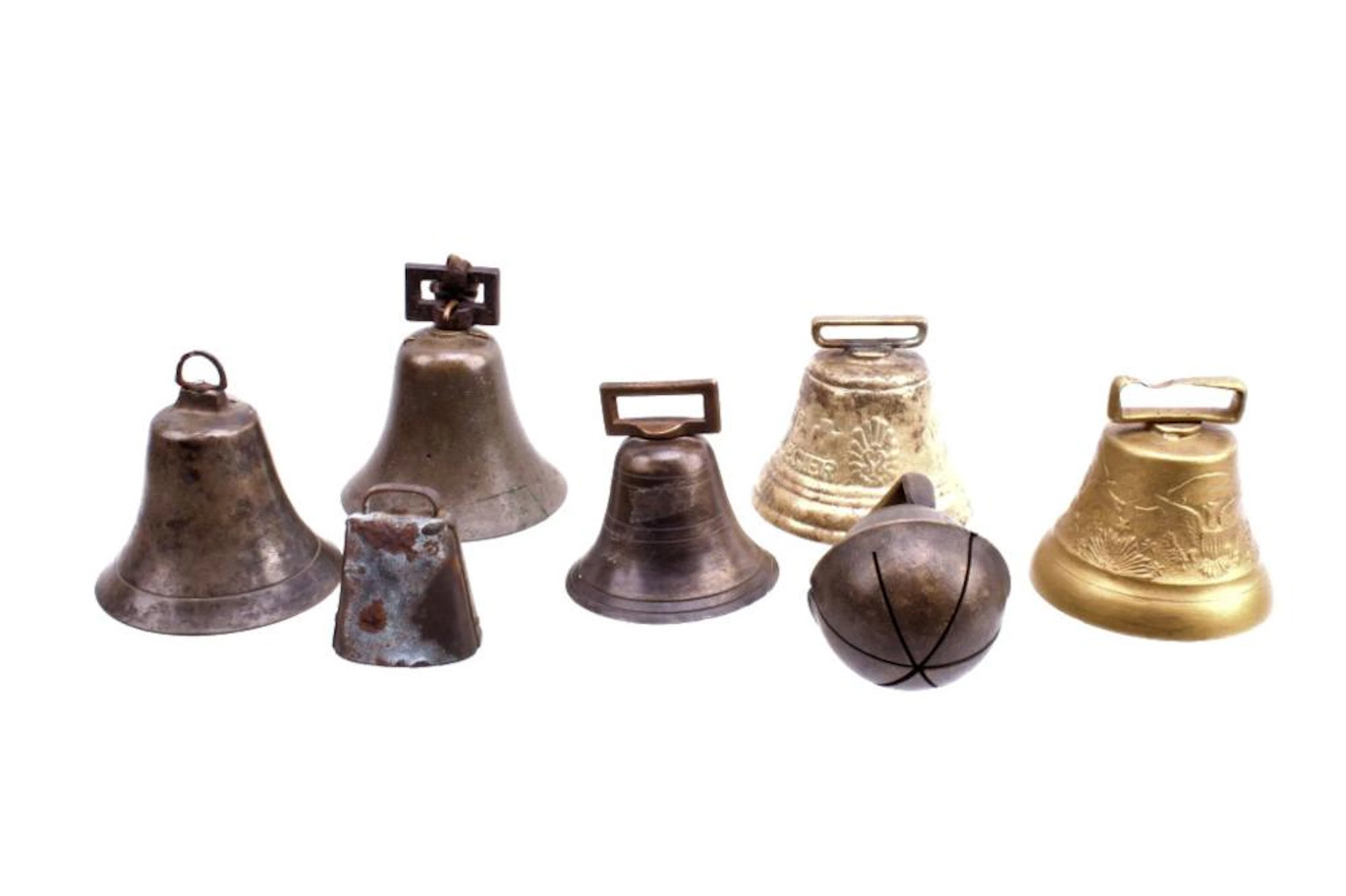 Seven Various Antique Brass Bells Collectio
