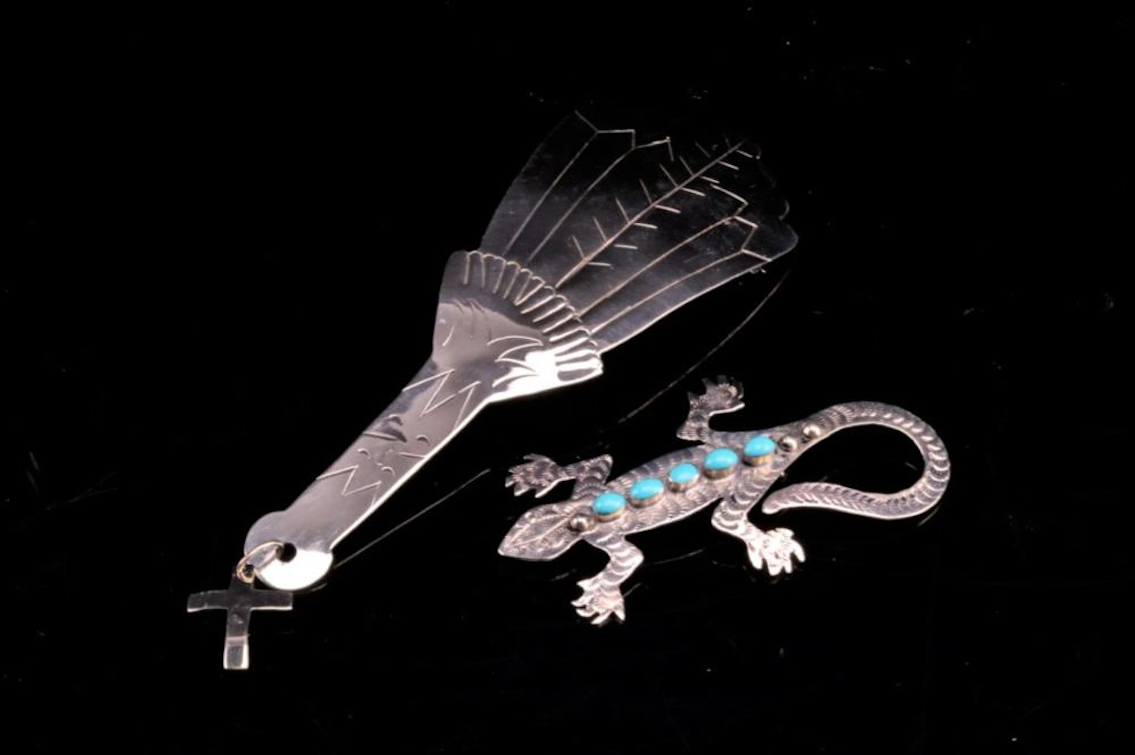 Armand American Horse Silver Peyote & Lizard Pins