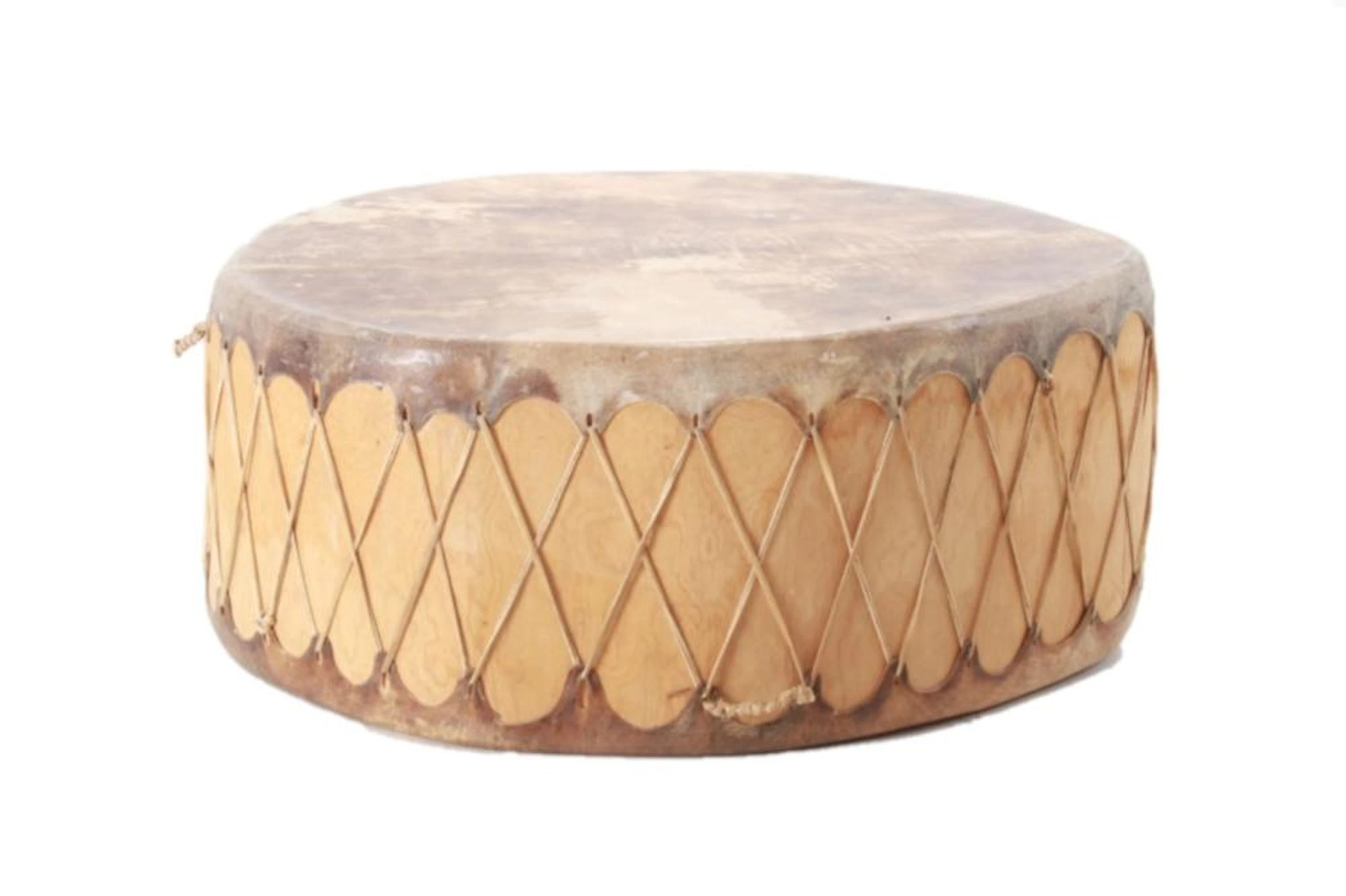 Taos Drum Large One Log Carved Wood Coffee Table