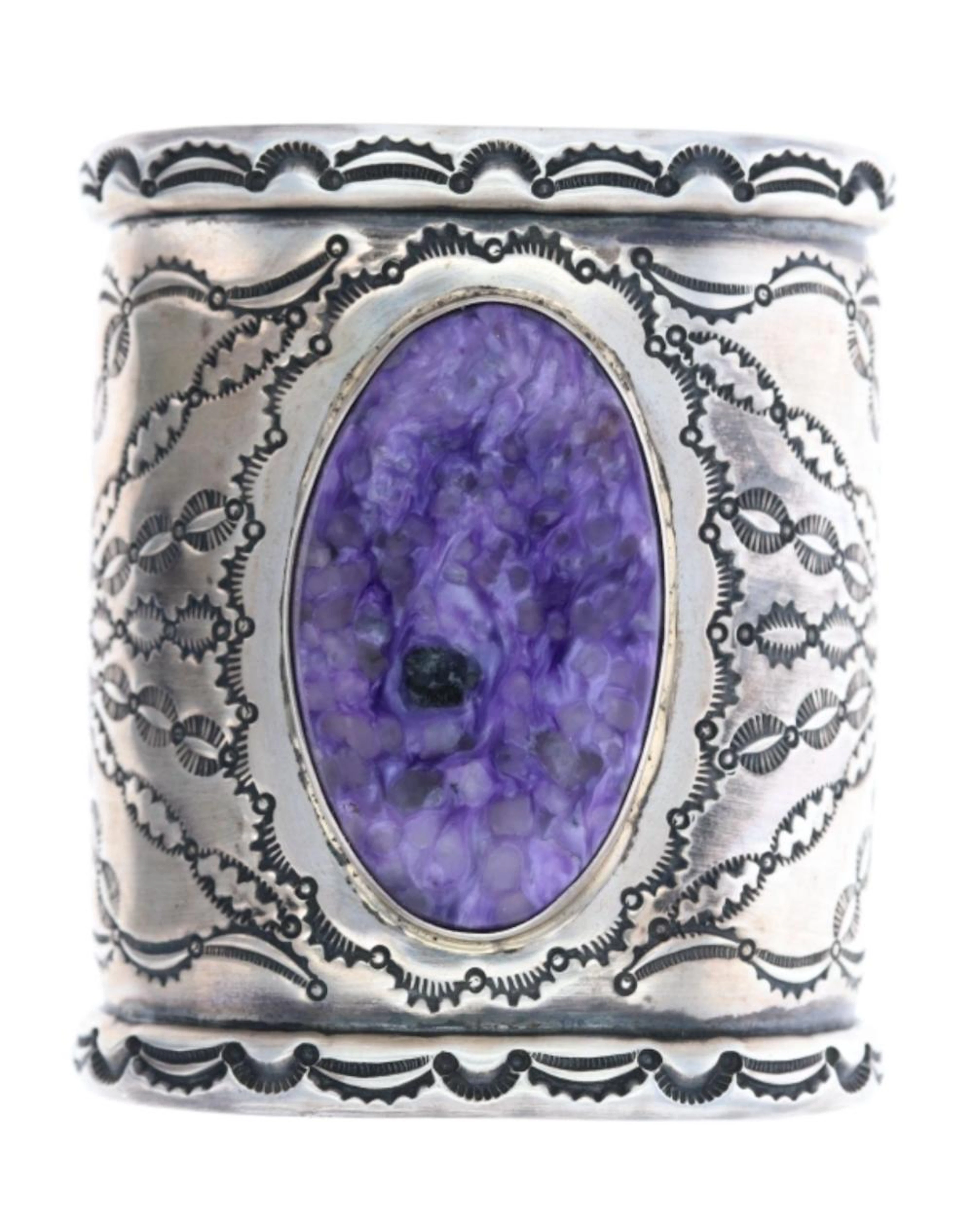 Large Heavy Navajo Charoite Sterling Bracelet D.B.