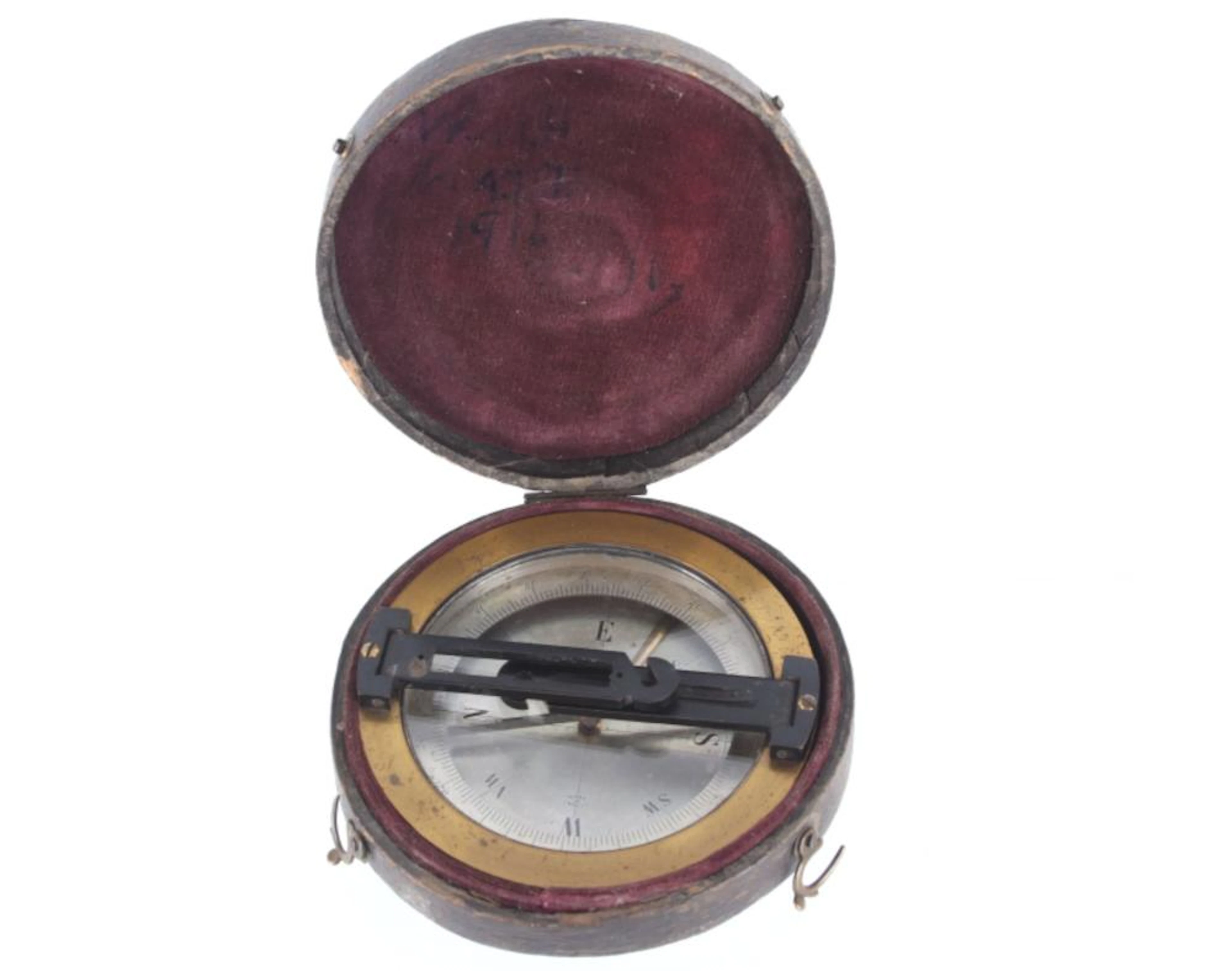 Late 1800's French Brass Navigation Compass & Case