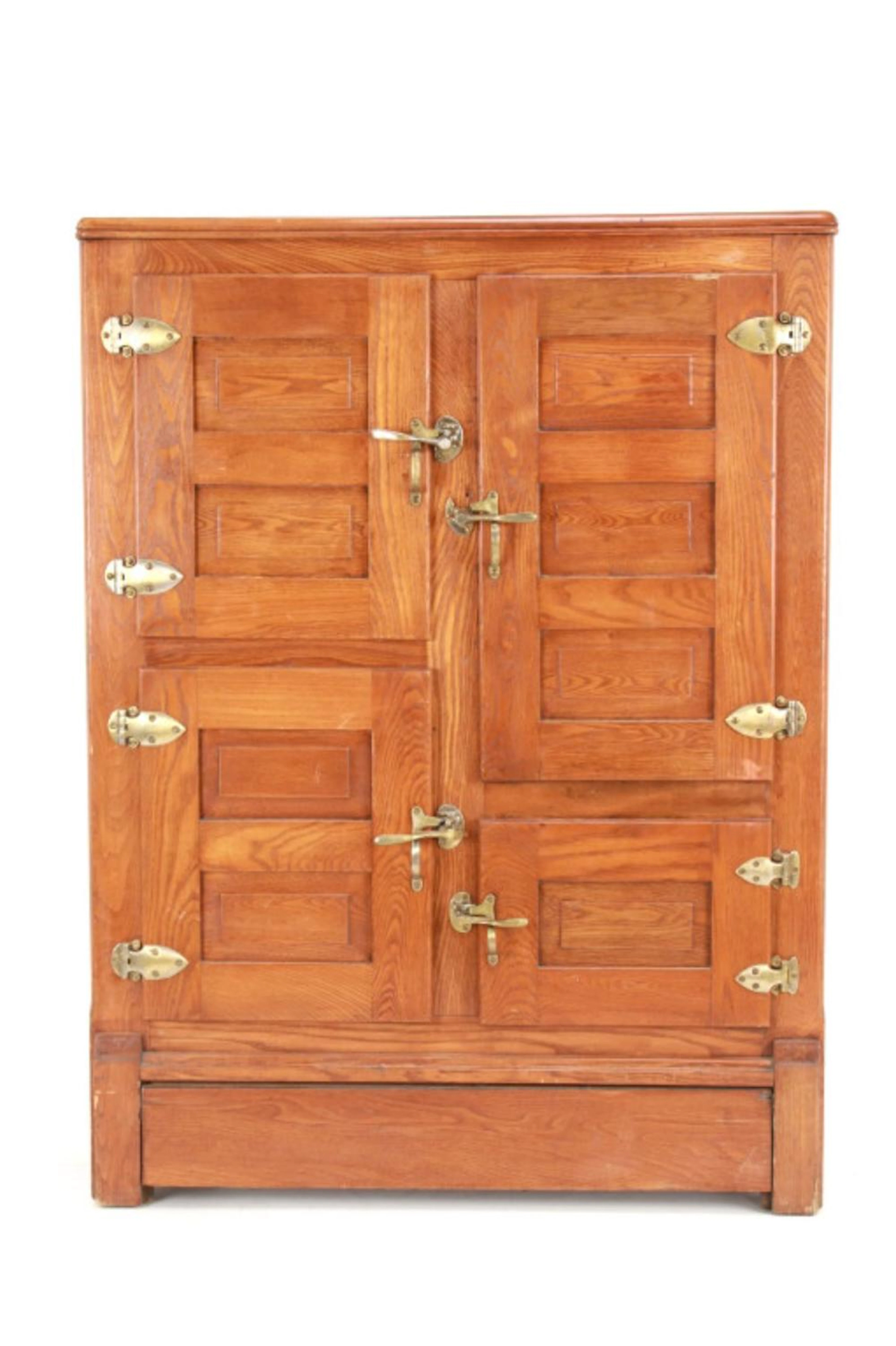 late 1800's Antique Solid Oak Ice Box Refrigerator