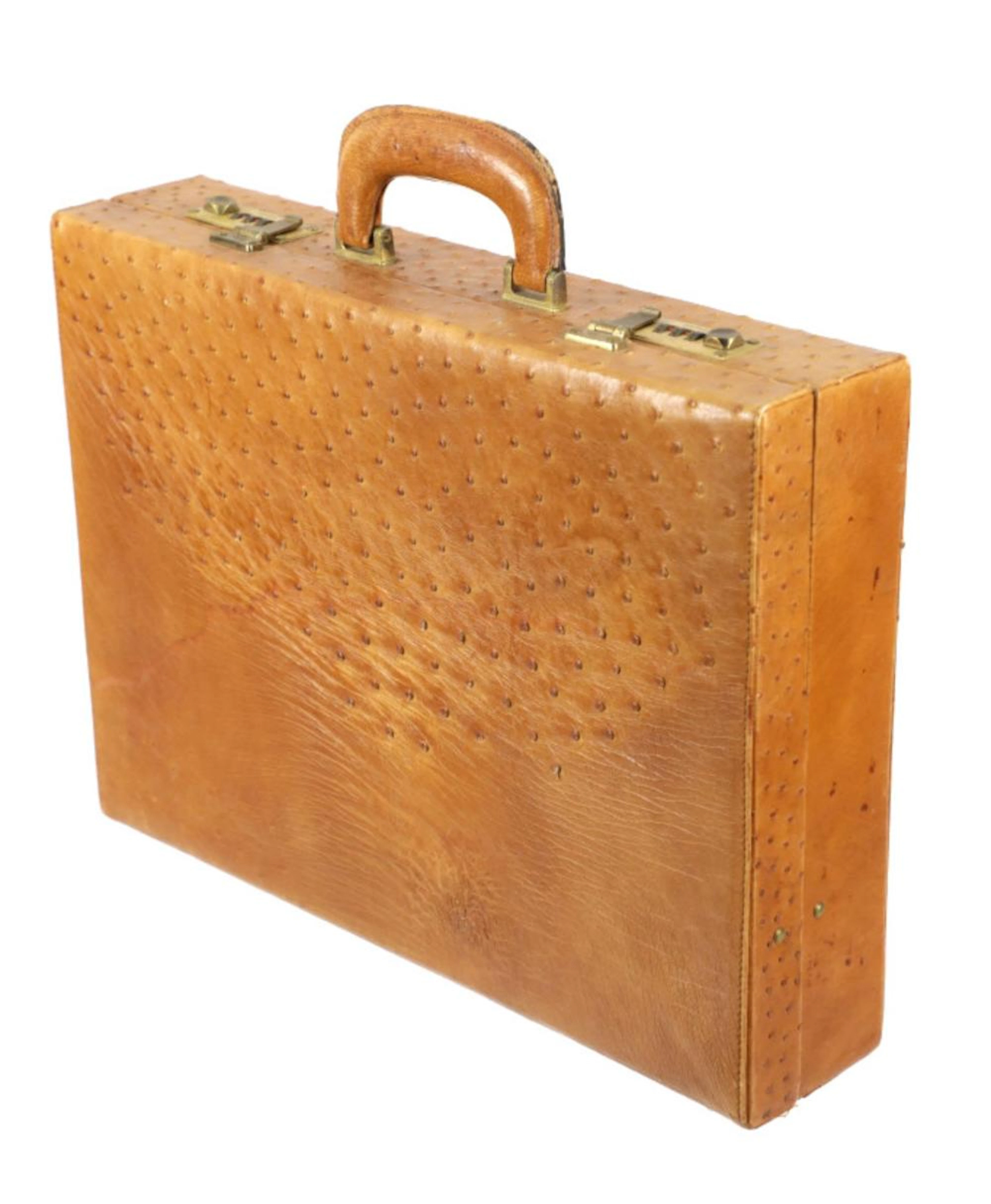Ostrich Full Quill Leather Attaché Briefcase