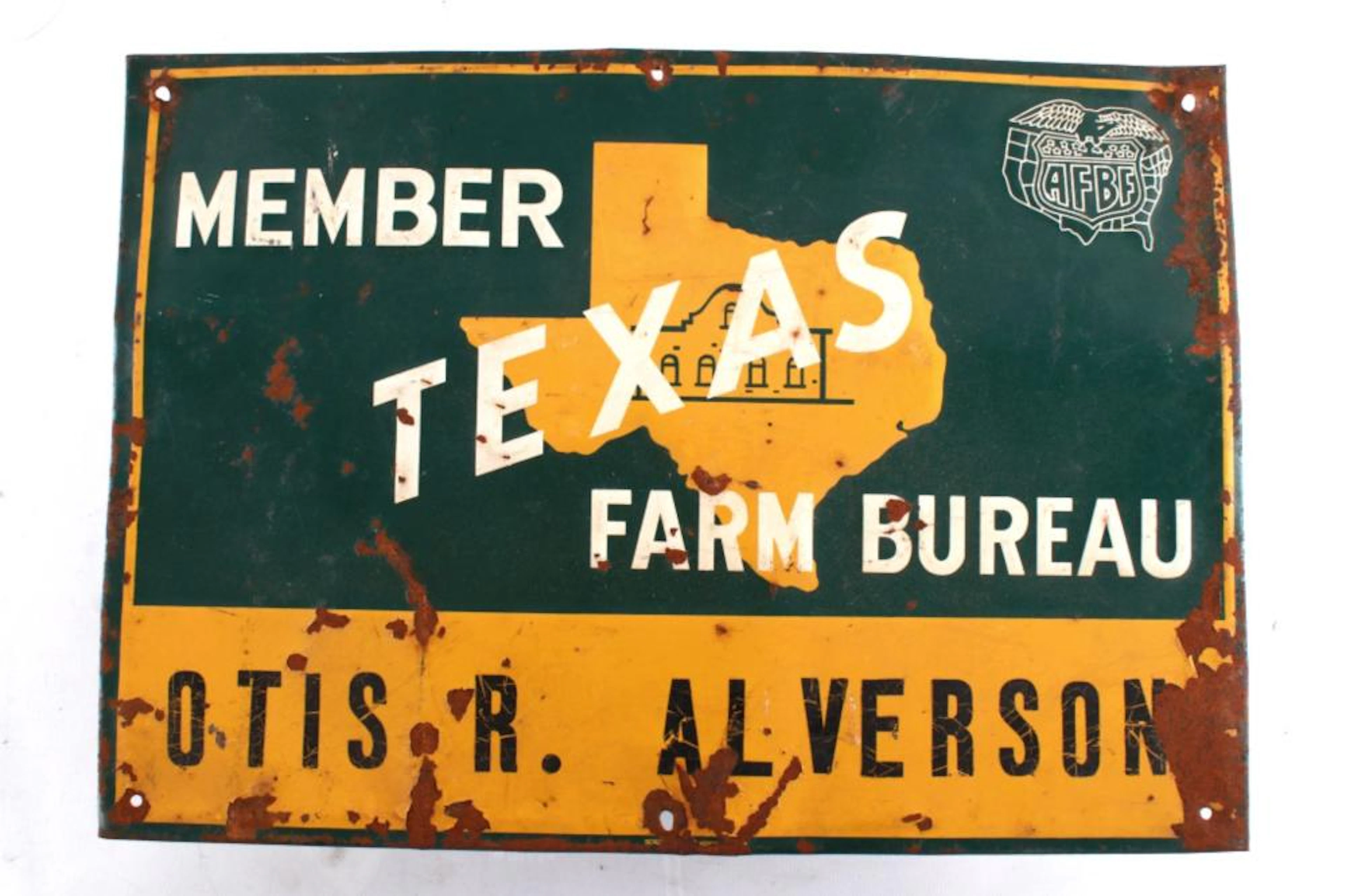 1950s Member of the Texas Farm Bureau Metal Sig