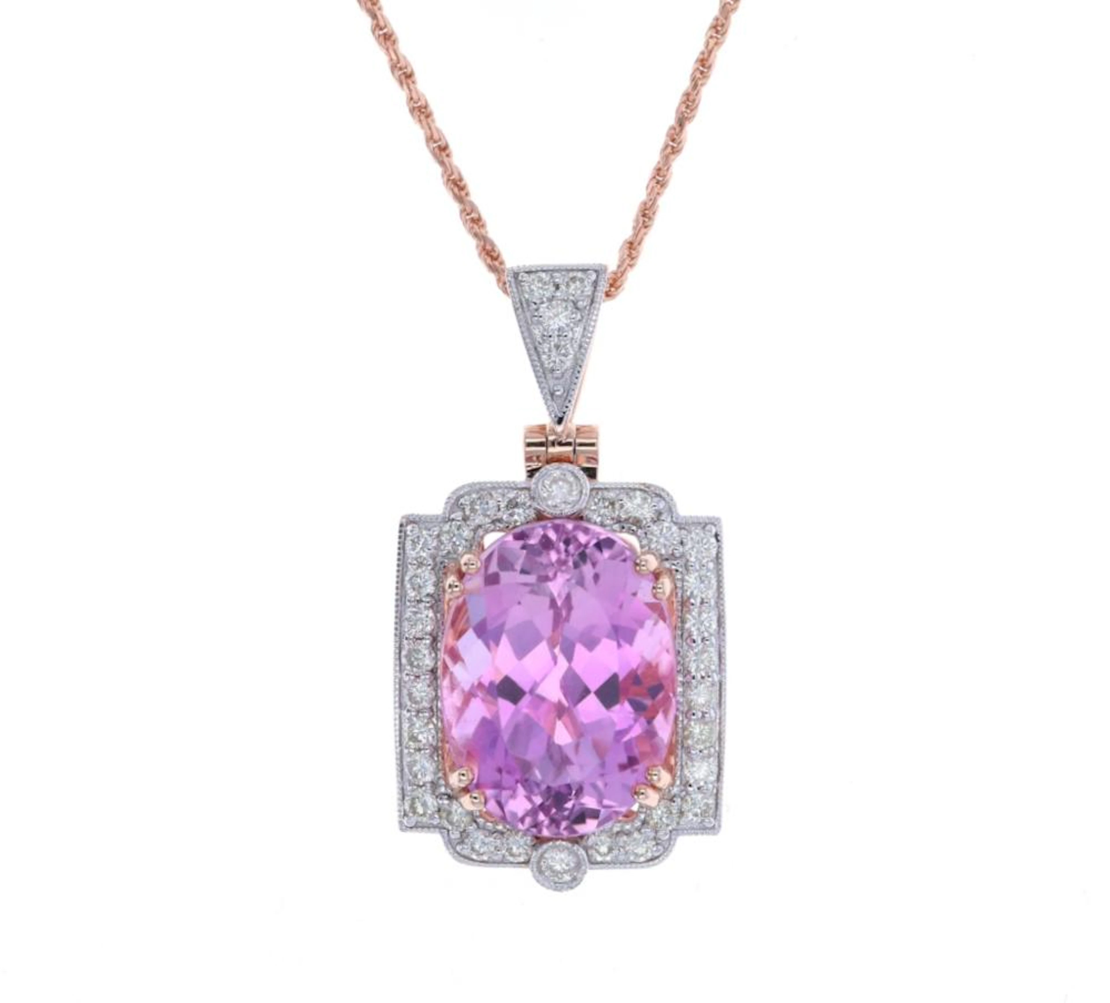 Opulent Kunzite VS Diamond 14k Rose Gold Necklace