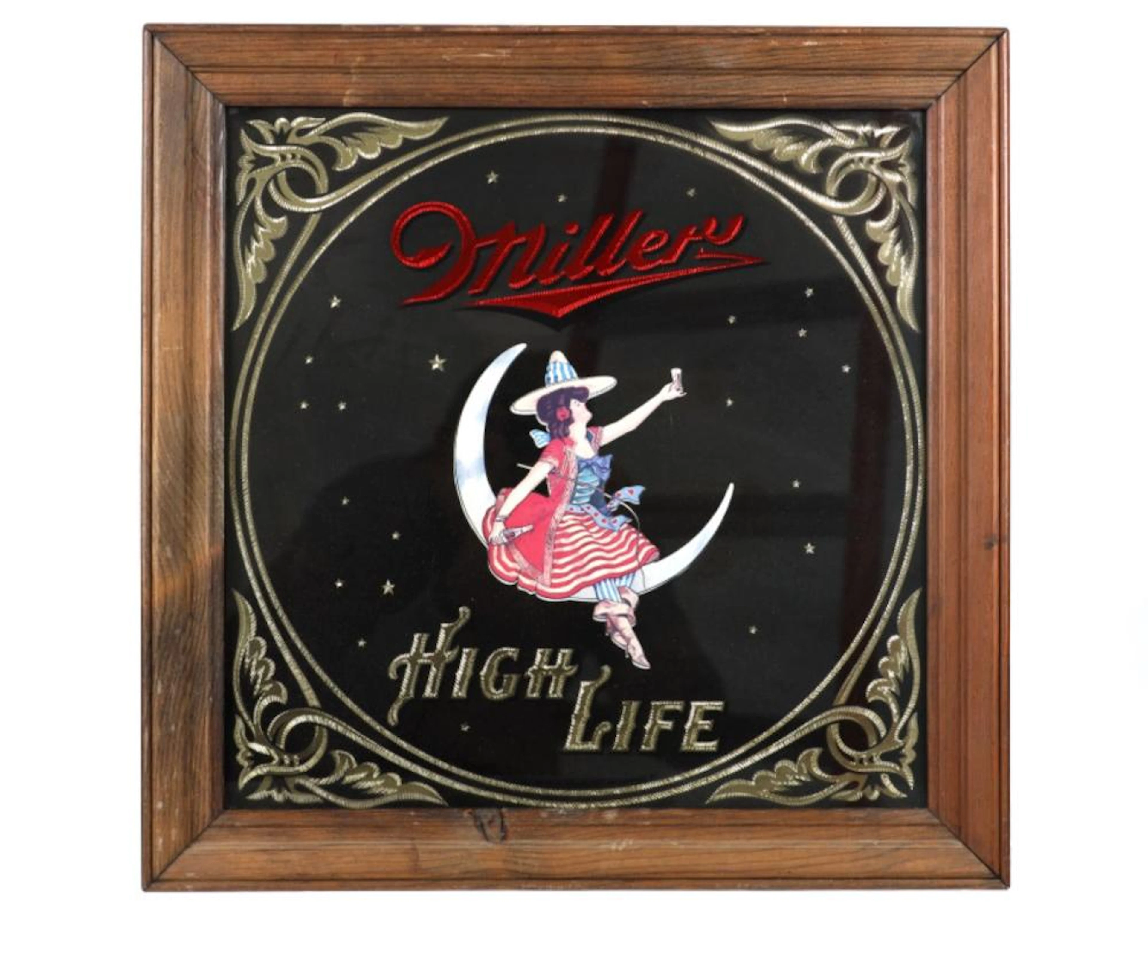 1980s Framed Miller High Life Advertising Sig