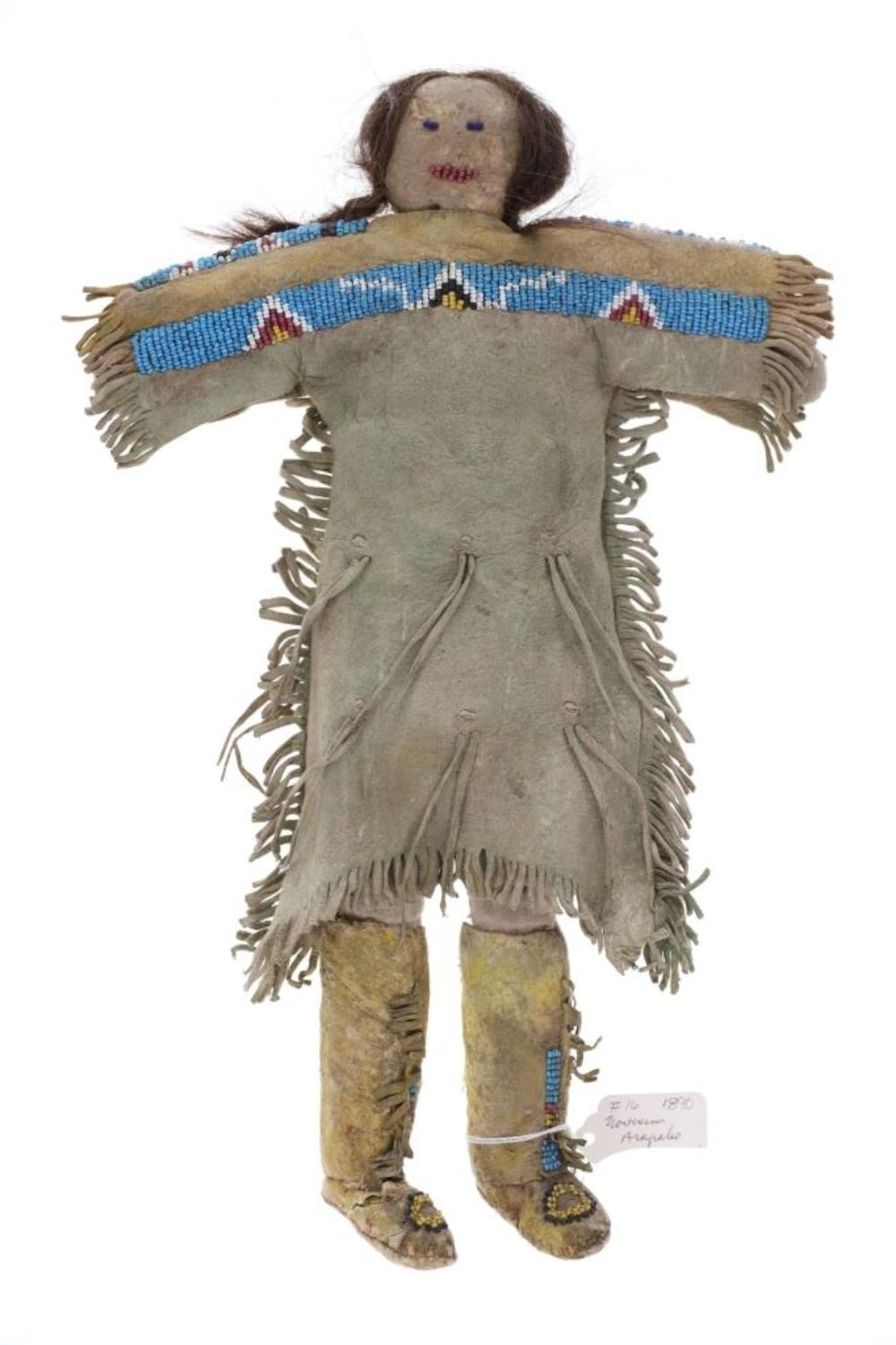 19th C. Northern Arapaho Beaded Hide Doll Large
