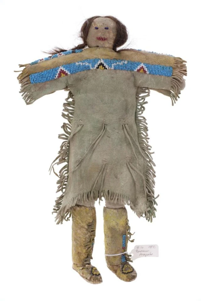 19th C. Northern Arapaho Beaded Hide Doll Large