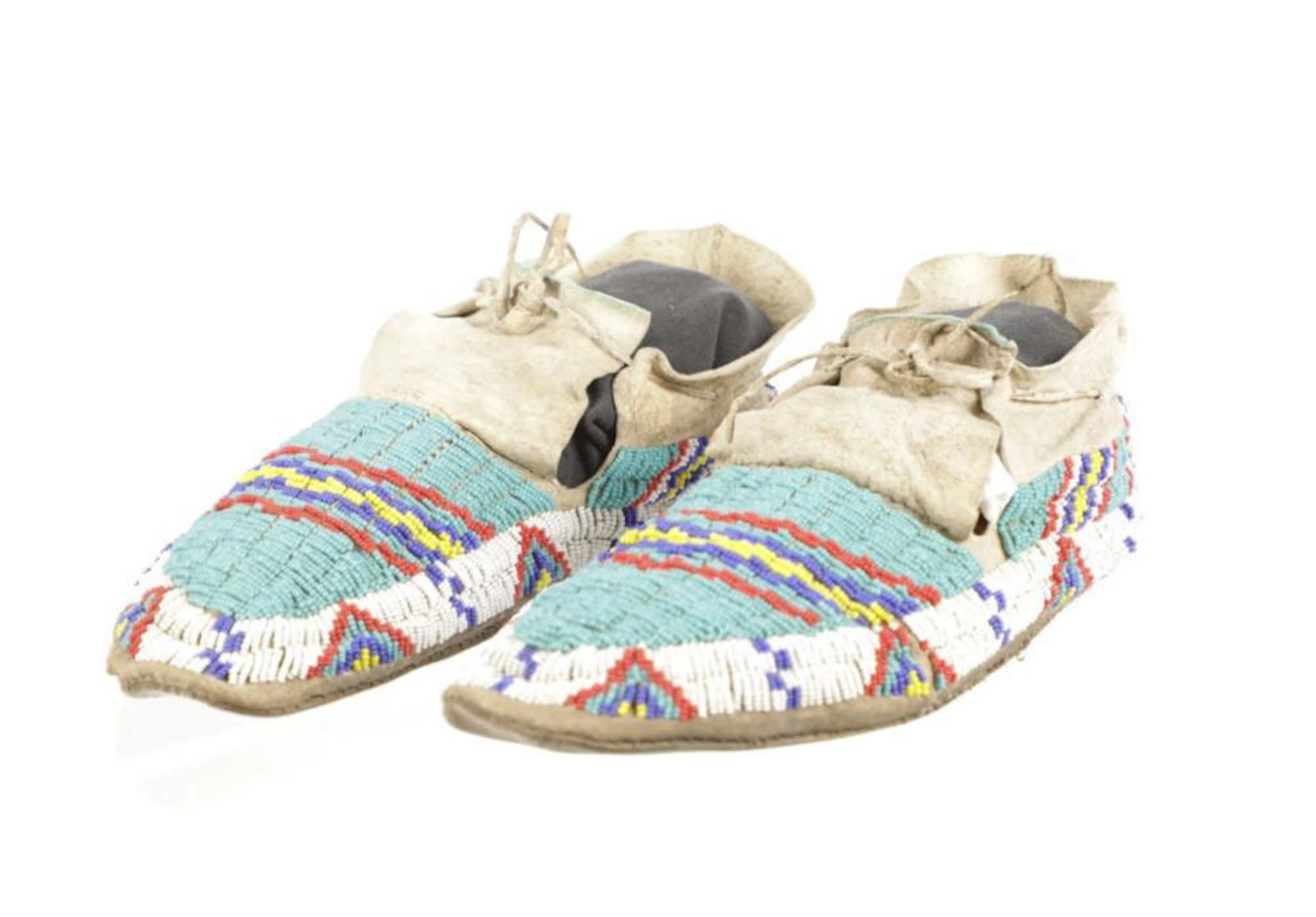 Ca. 1880's Sioux Beaded Buffalo Hide Moccasins