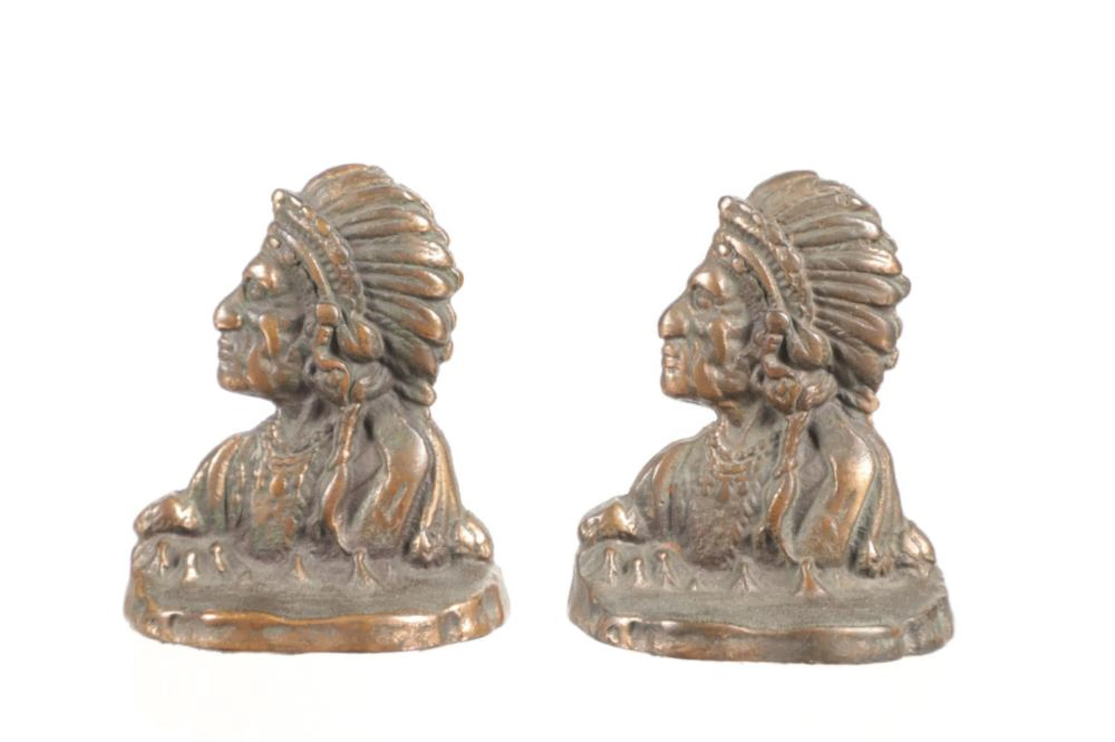 Mid 1900s Cast Iron Native American Bookends