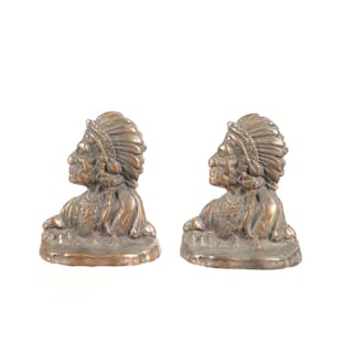 Mid 1900s Cast Iron Native American Bookends