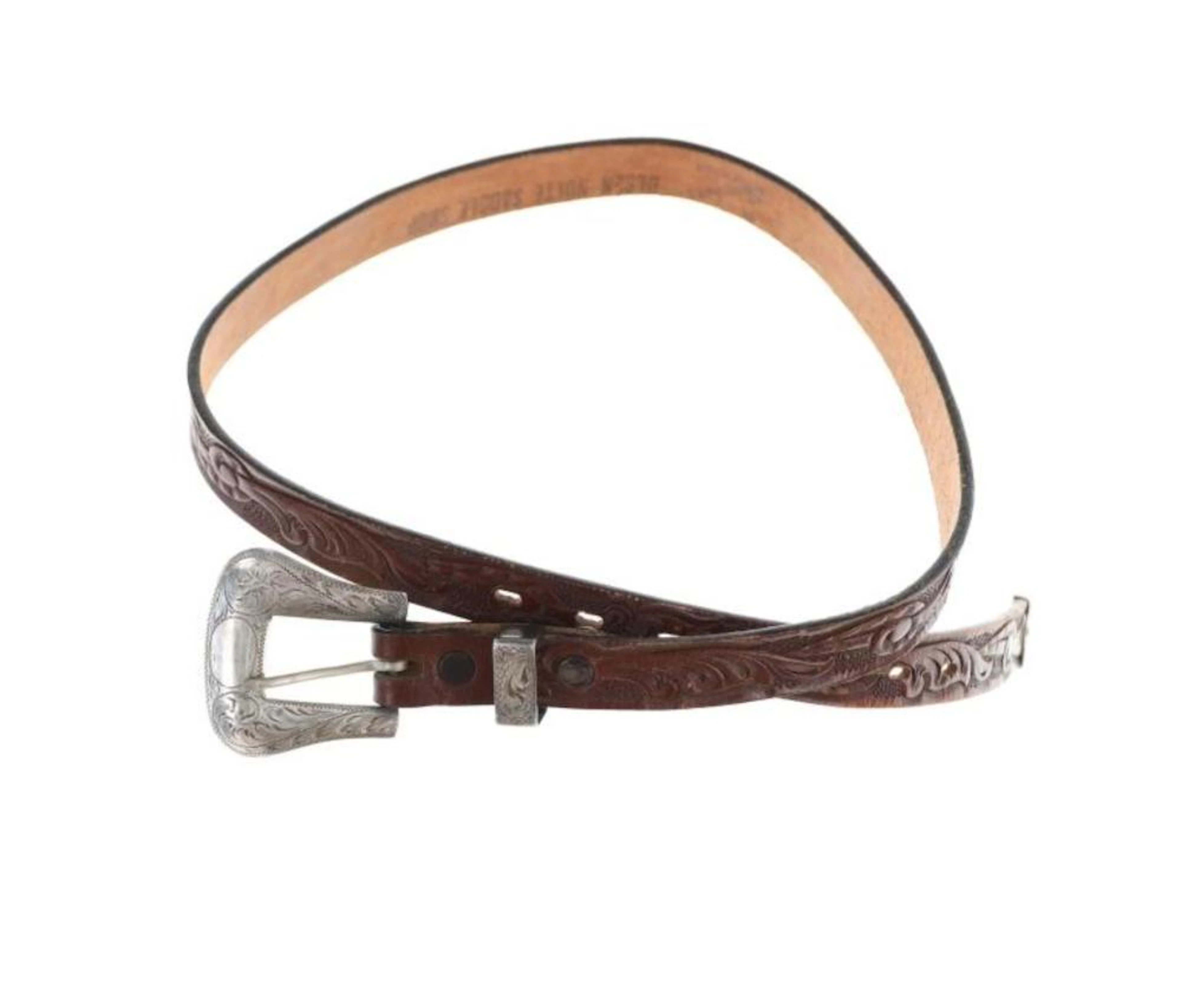 20th C. Genuine Leather & Sterling Overlay Belt