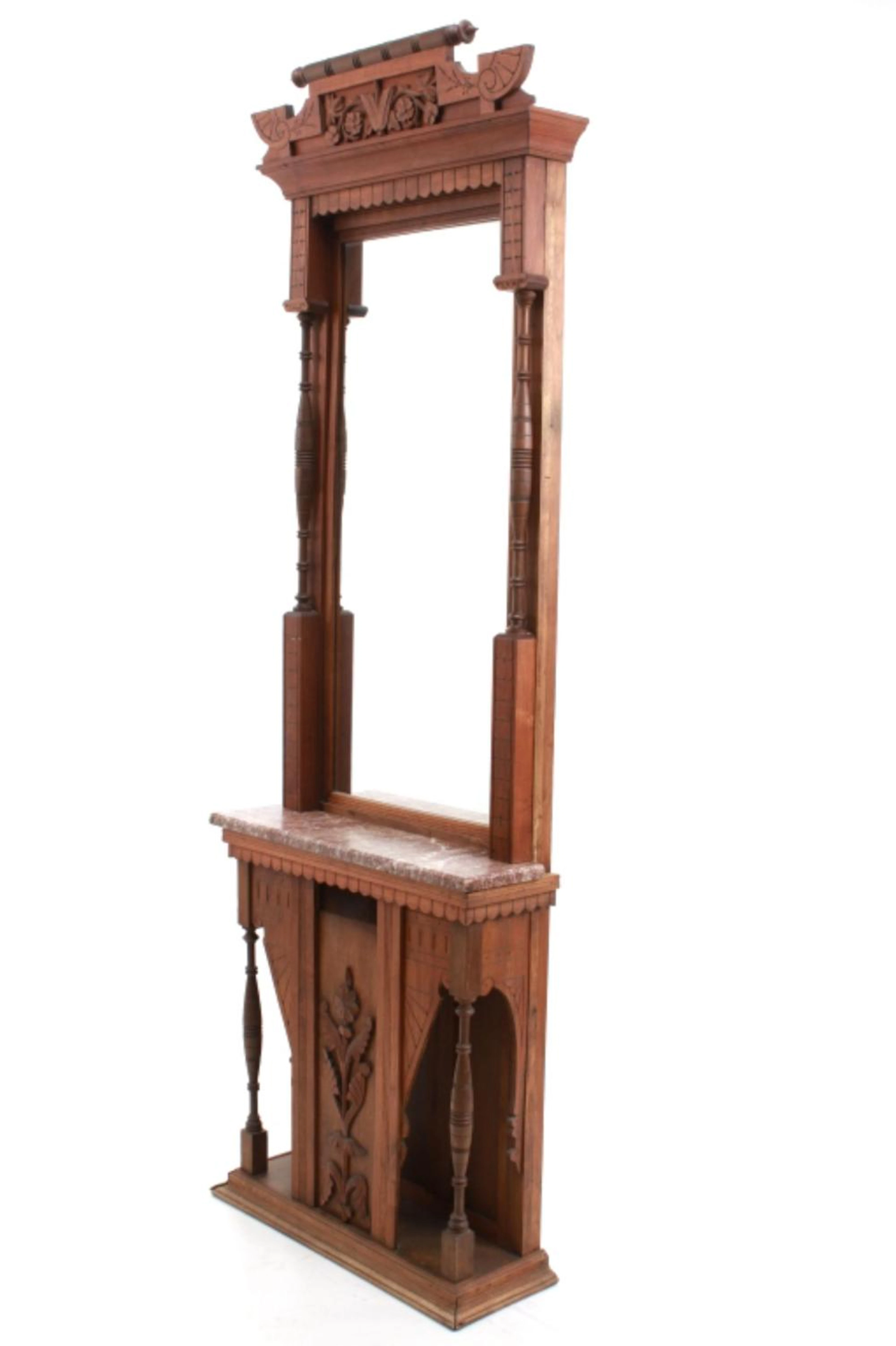 Victorian Eastlake Hall Mirror With Marble Shelf