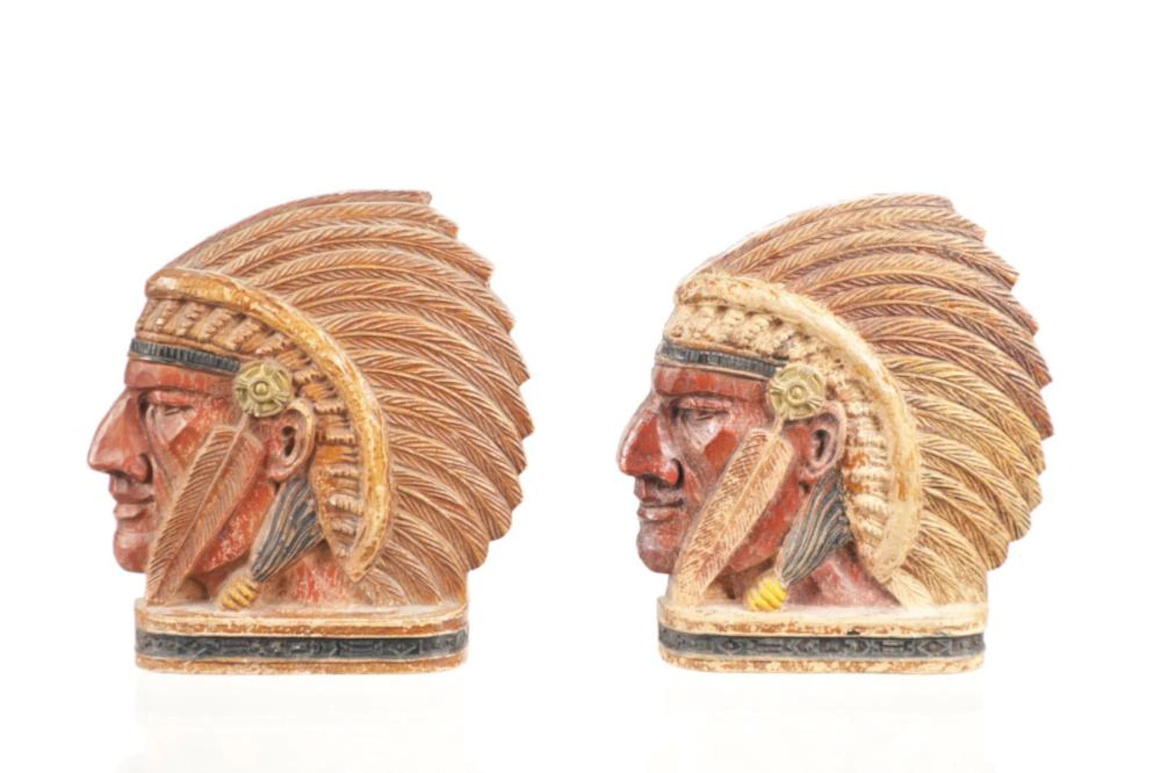1940-60s Chalk-Wear Chief Head Bookends