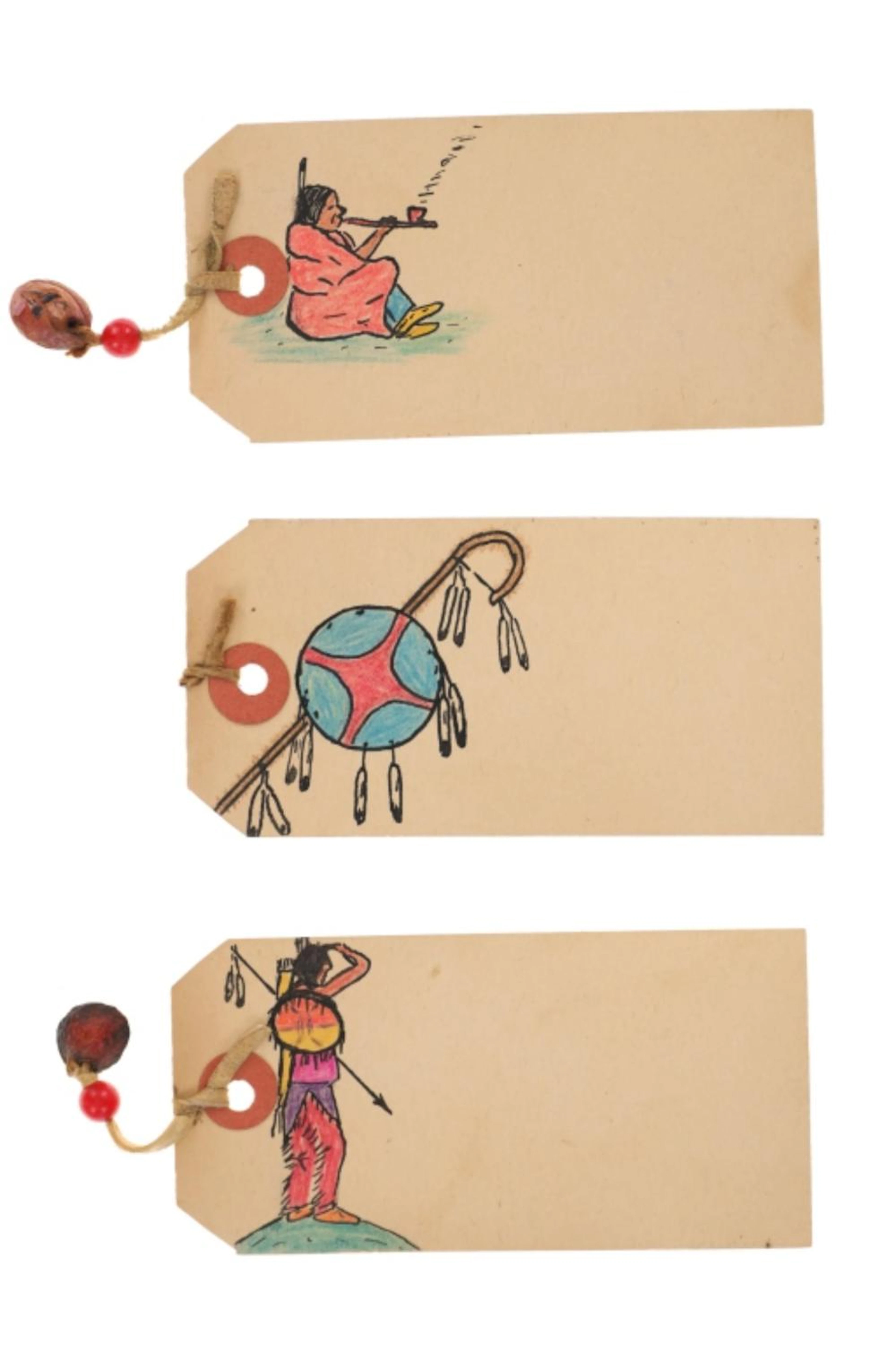 C. 1910 Duhamel Trading Post Sioux Ledger Art Tags