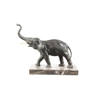 R. Berg Bronze Elephant Sculpture On Marble Base