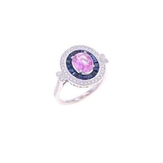 2.55ct Pink Sapphire & VS2 Diamond 18k Gold Ring