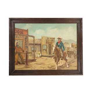 Beckett Oil/ Board Sheriff Patrol Painting 1930-40