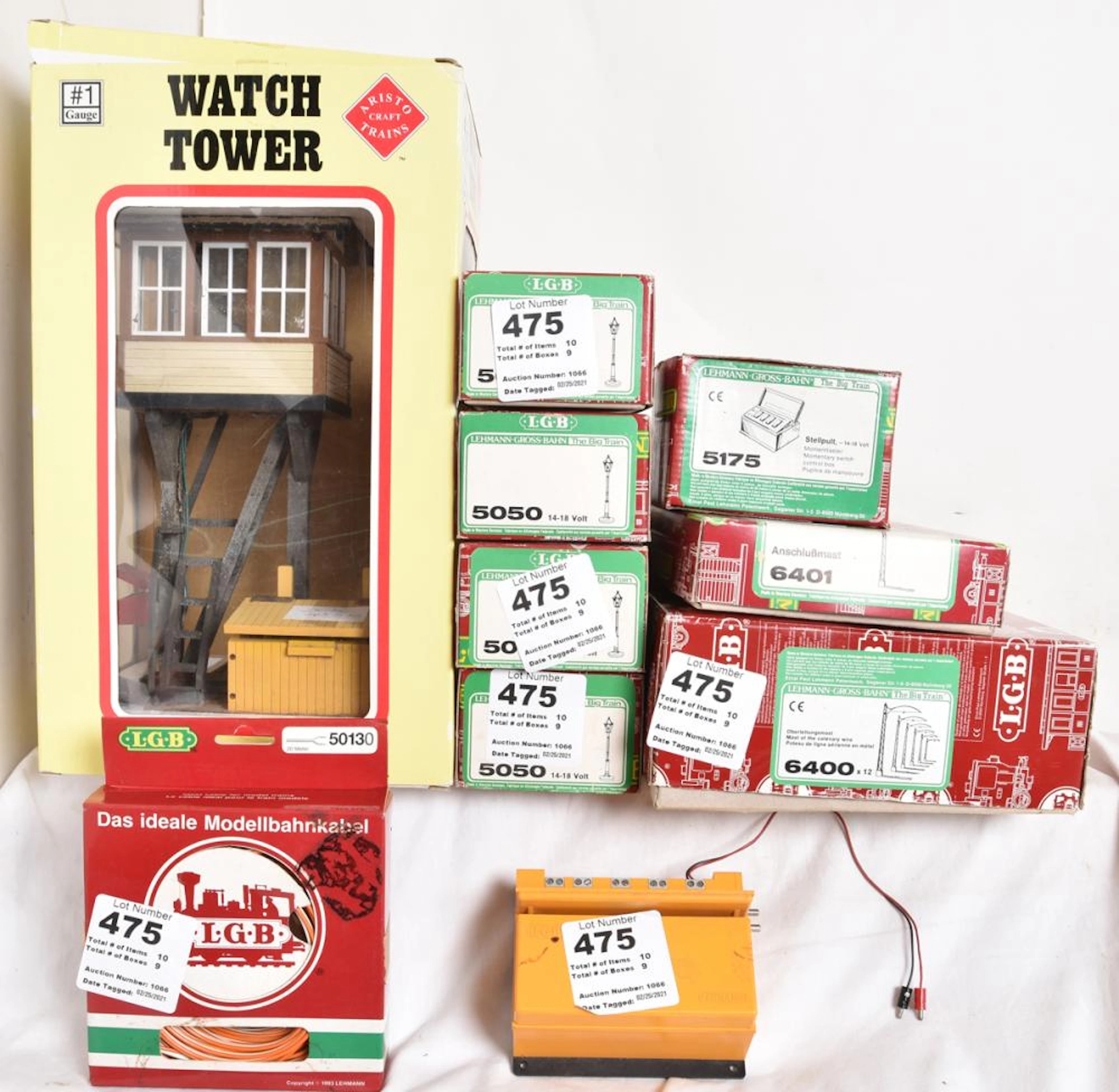 Ten LGB & Aristo Craft Layout Accessories. Watch Tower, Catenary Wires, Lamp Post