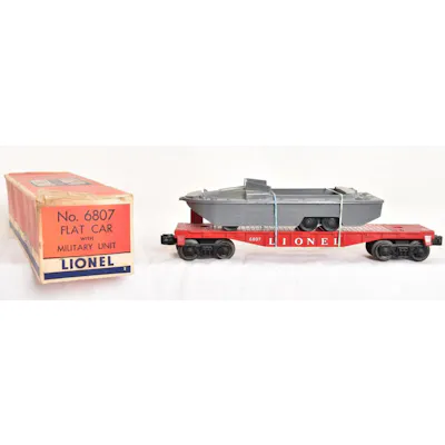Lionel Postwar 6807 Red Flatcar with Original Pyro USMC DUCK Car and ...