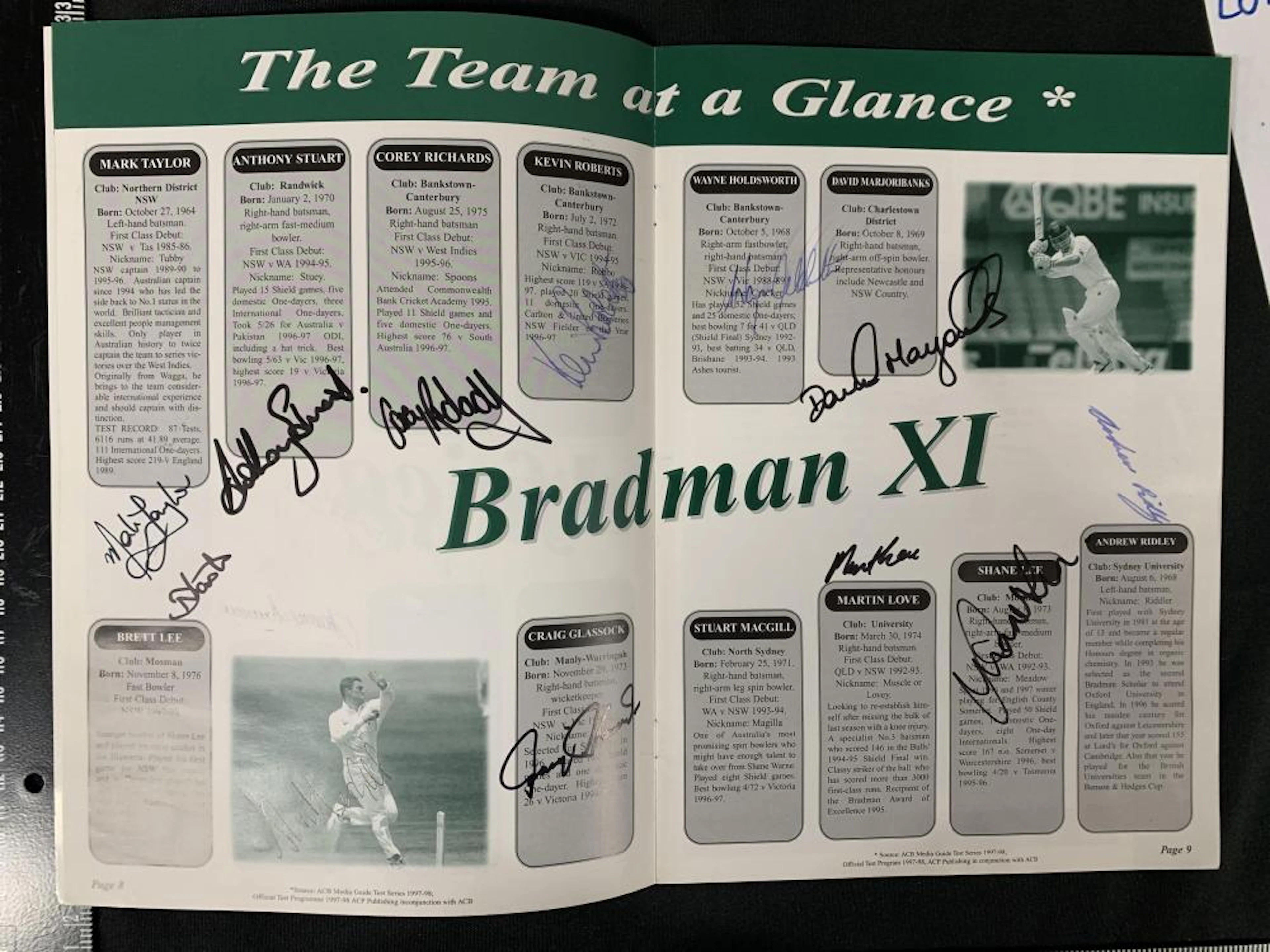 SOUTH AFRICA V BRADMAN X9 SIGNED