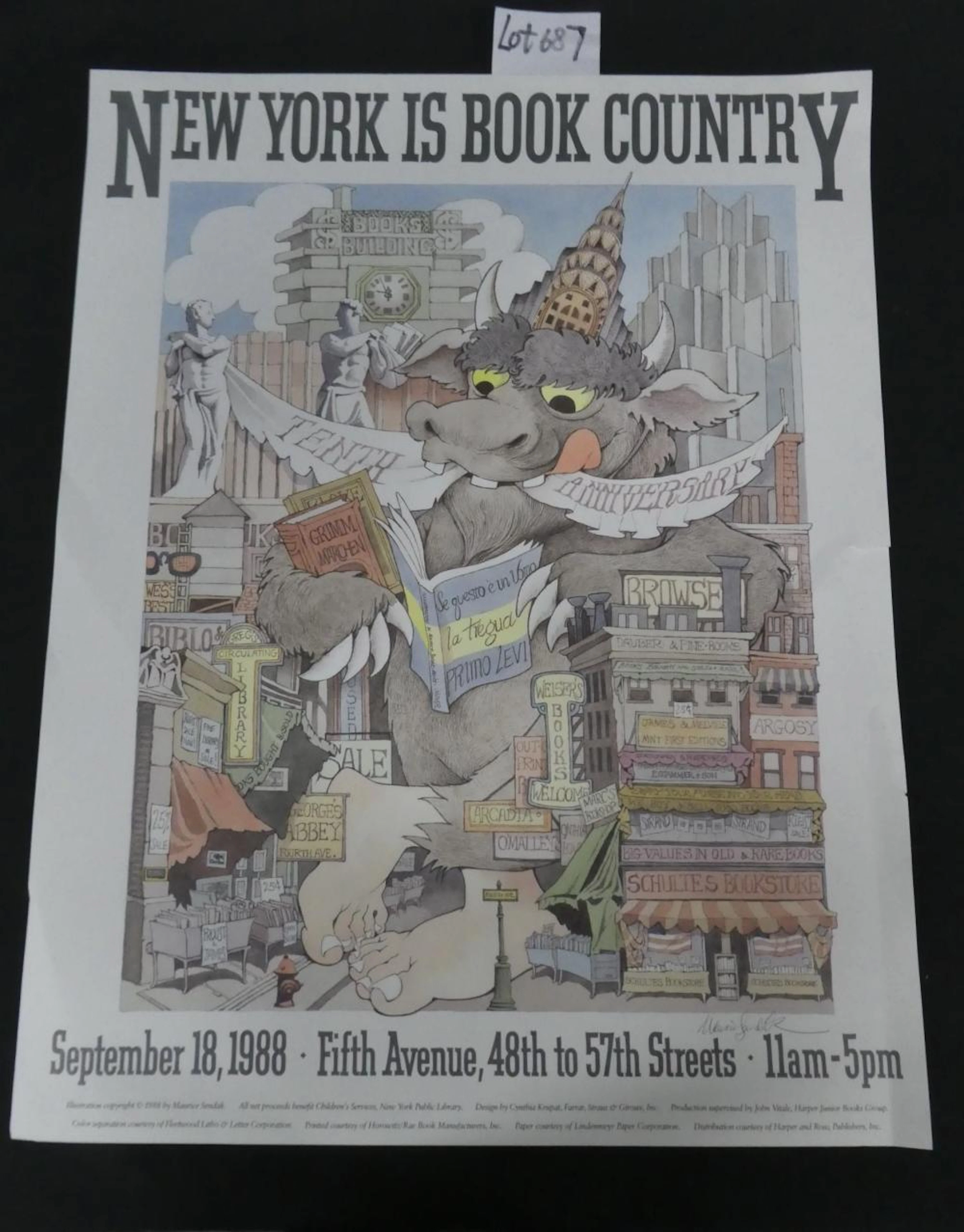 MAURICE SENDAK - NEW YORK IS BOOK COUNTRY SIGNED POSTER