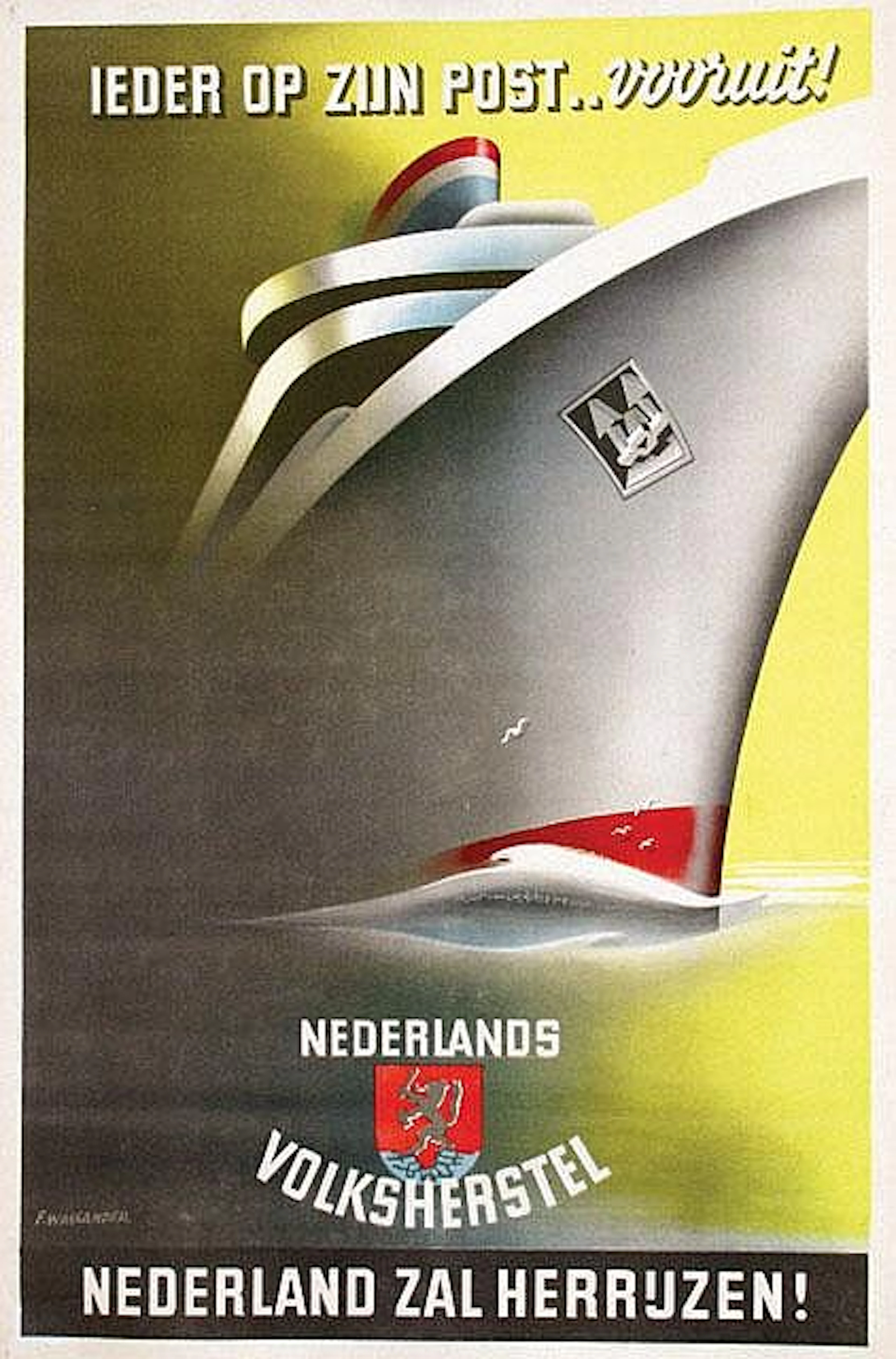 Poster by Frans Waslander - Nederlands Volksherstel Ieder op zijn post.