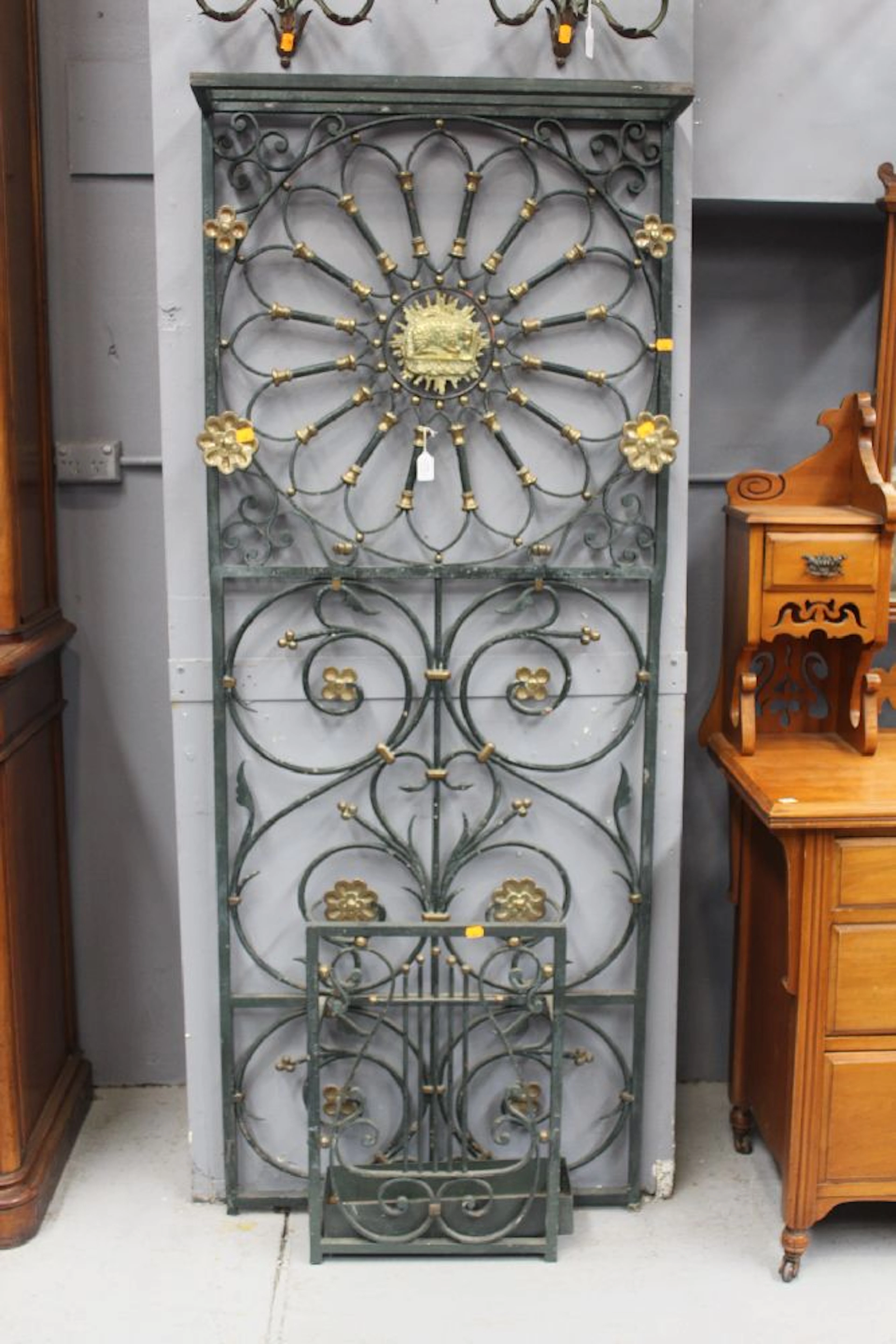 Rare antique iron and brass coat rack with a sacrificial lamb