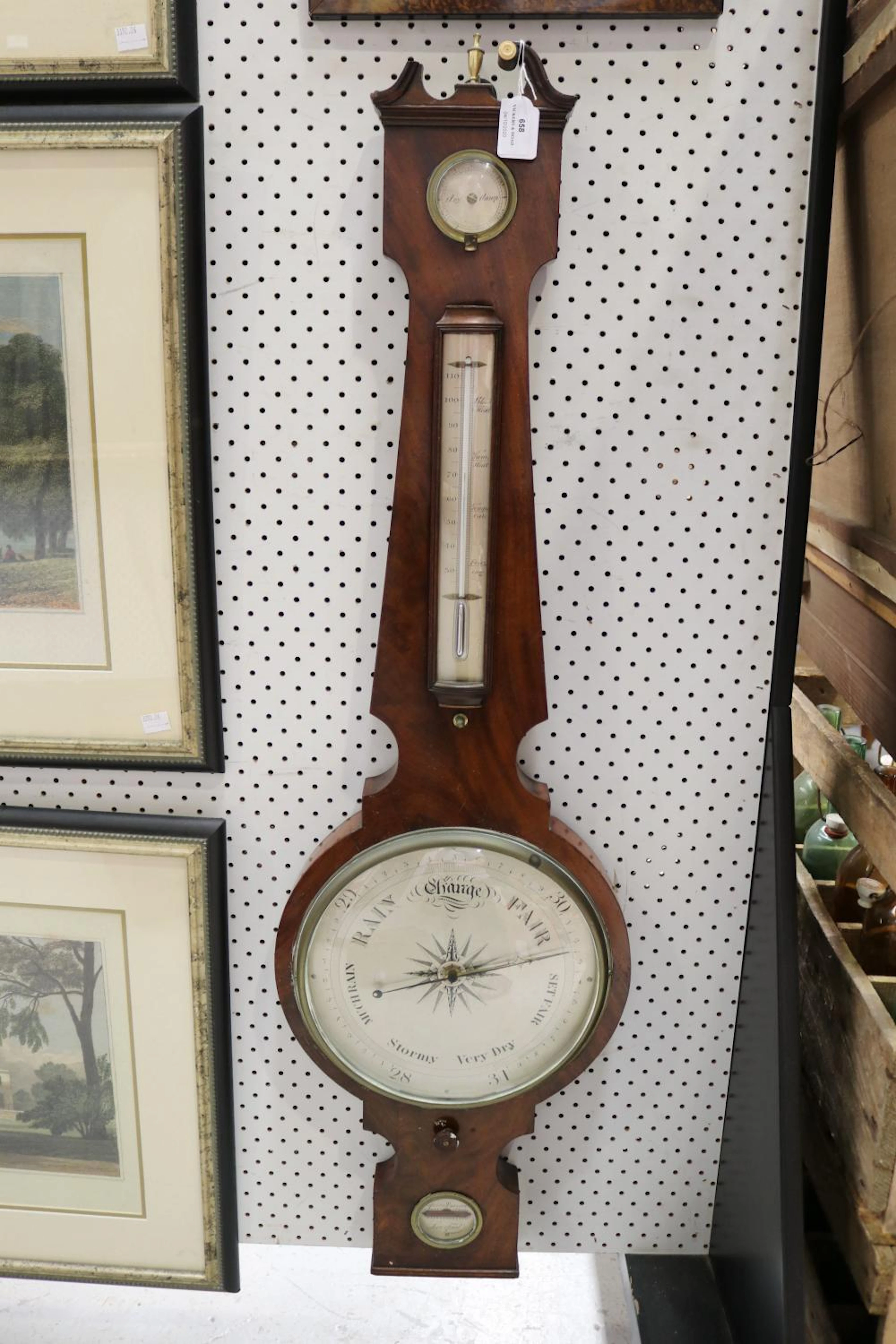 Antique early 19th century English banjo barometer thermometer
