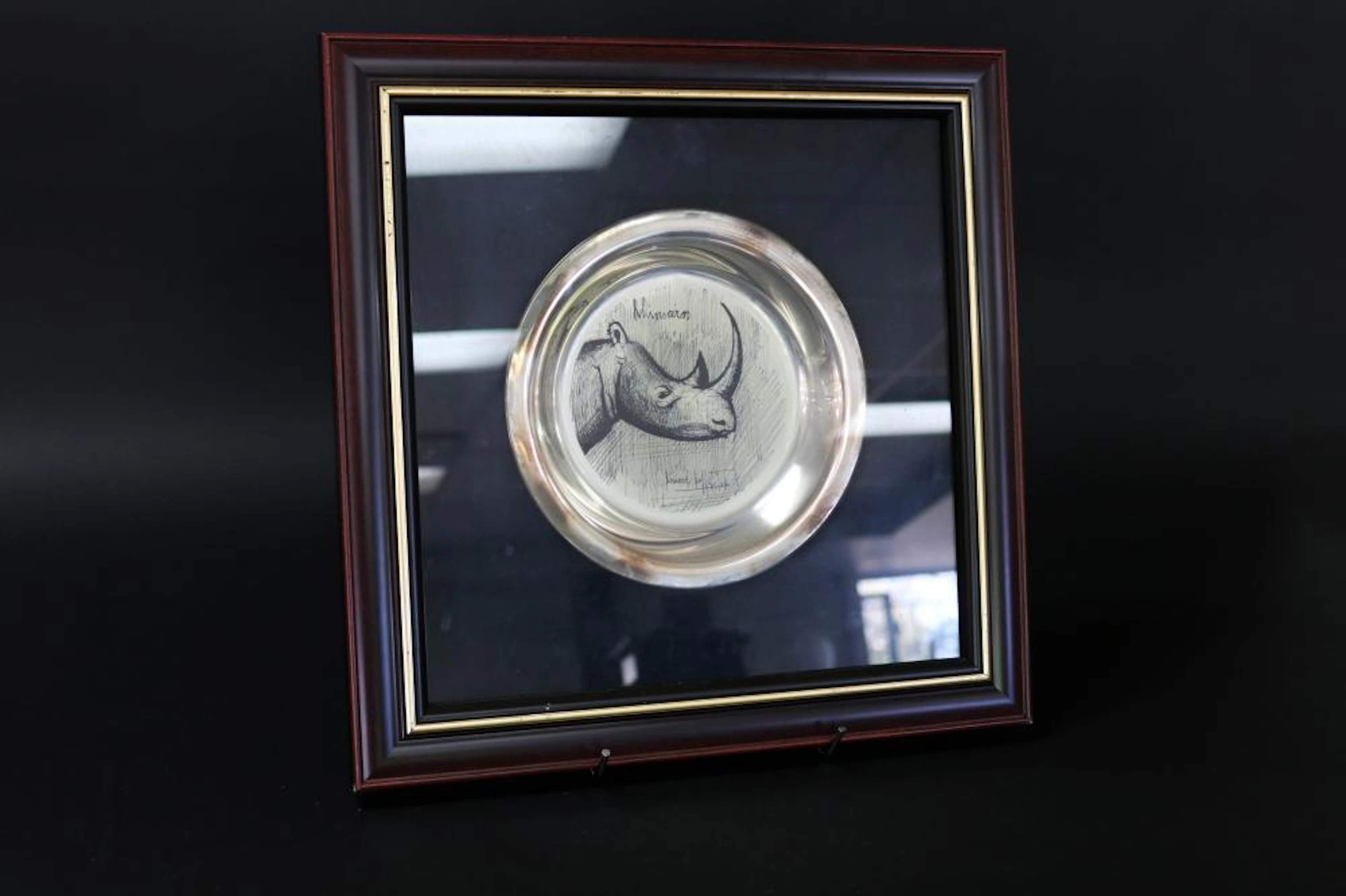 Bernard Buffet 1977 sterling silver Rhino plate shadow...