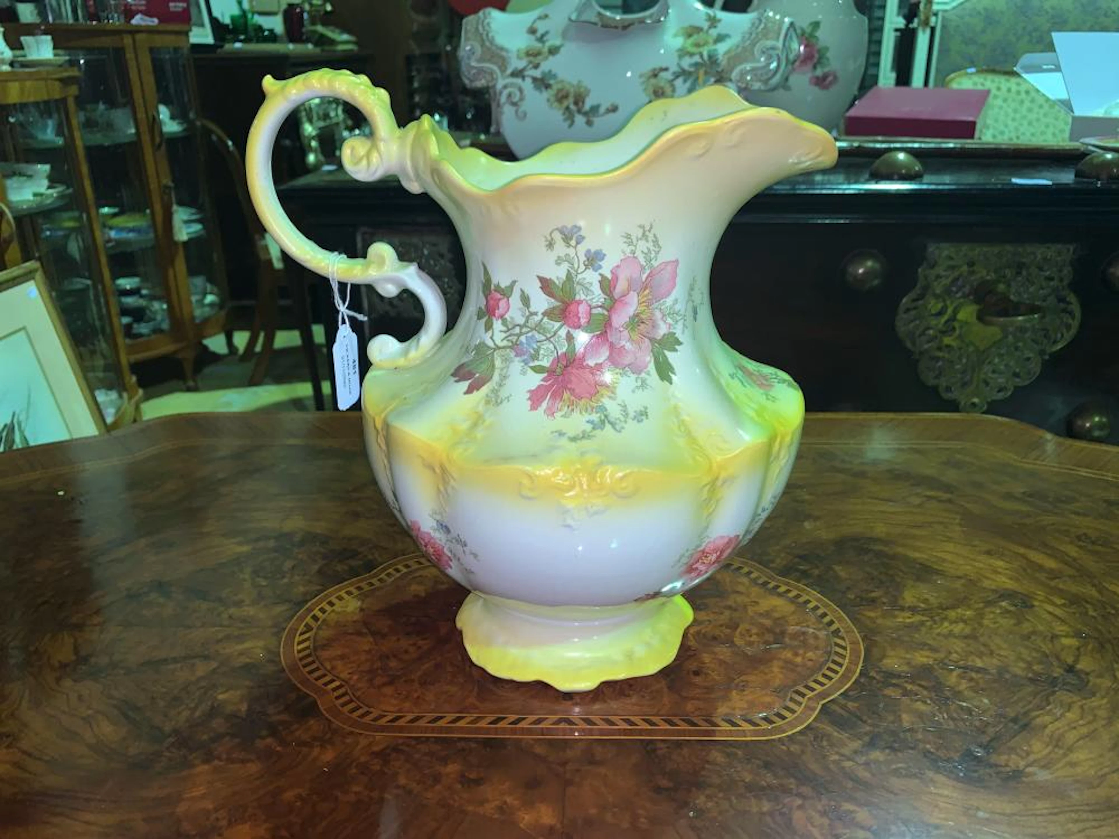 Alfred Meakin china ewer, sprays of flowers with air brushed yellow trim