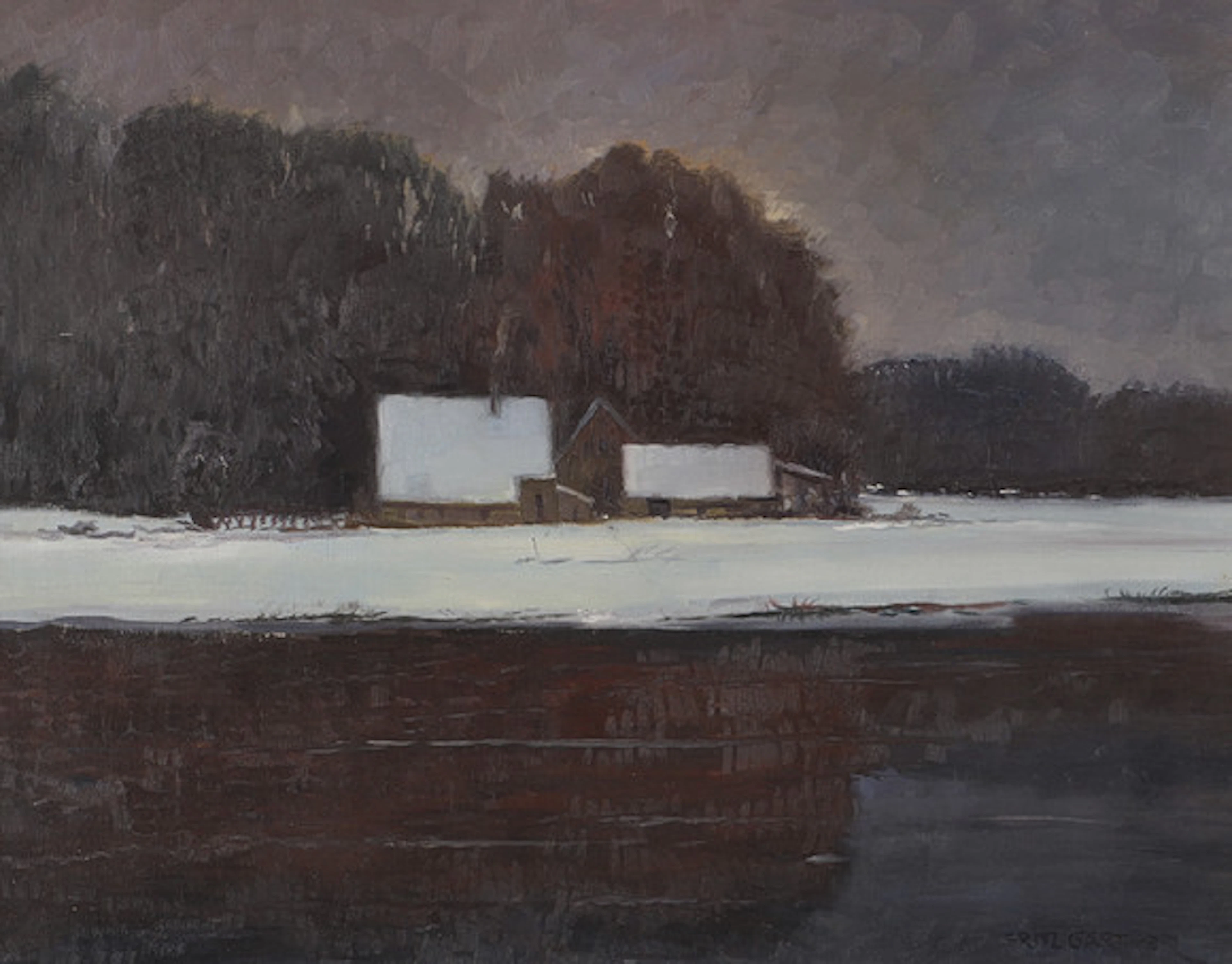 FRITZ GÄRTNER. Vinterlandskap med hus, olj…