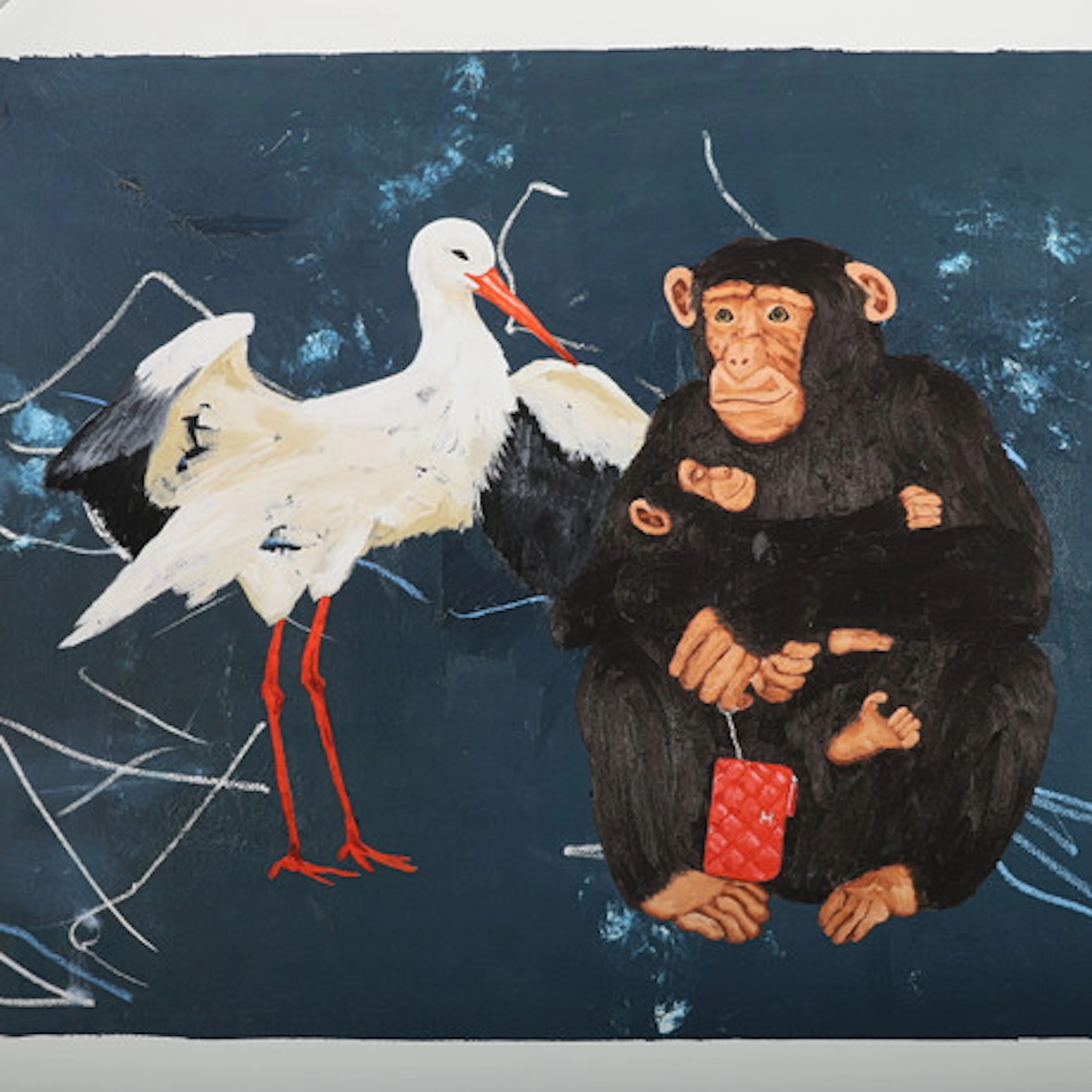 BOBO WALLMANSSON. Apa och stork, färglitog…
