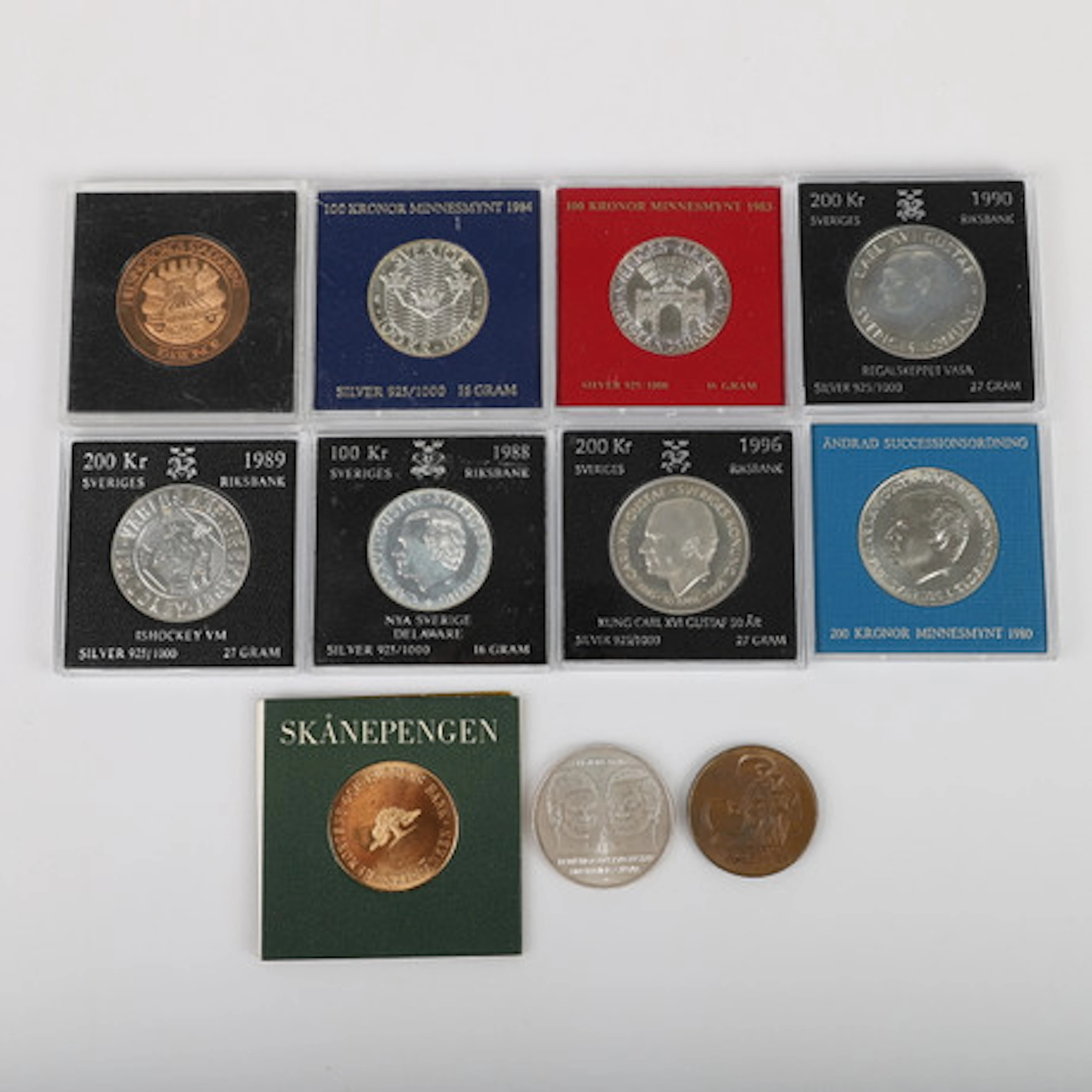 MINNESMYNT, 11 stycken, silver/koppar, 196…