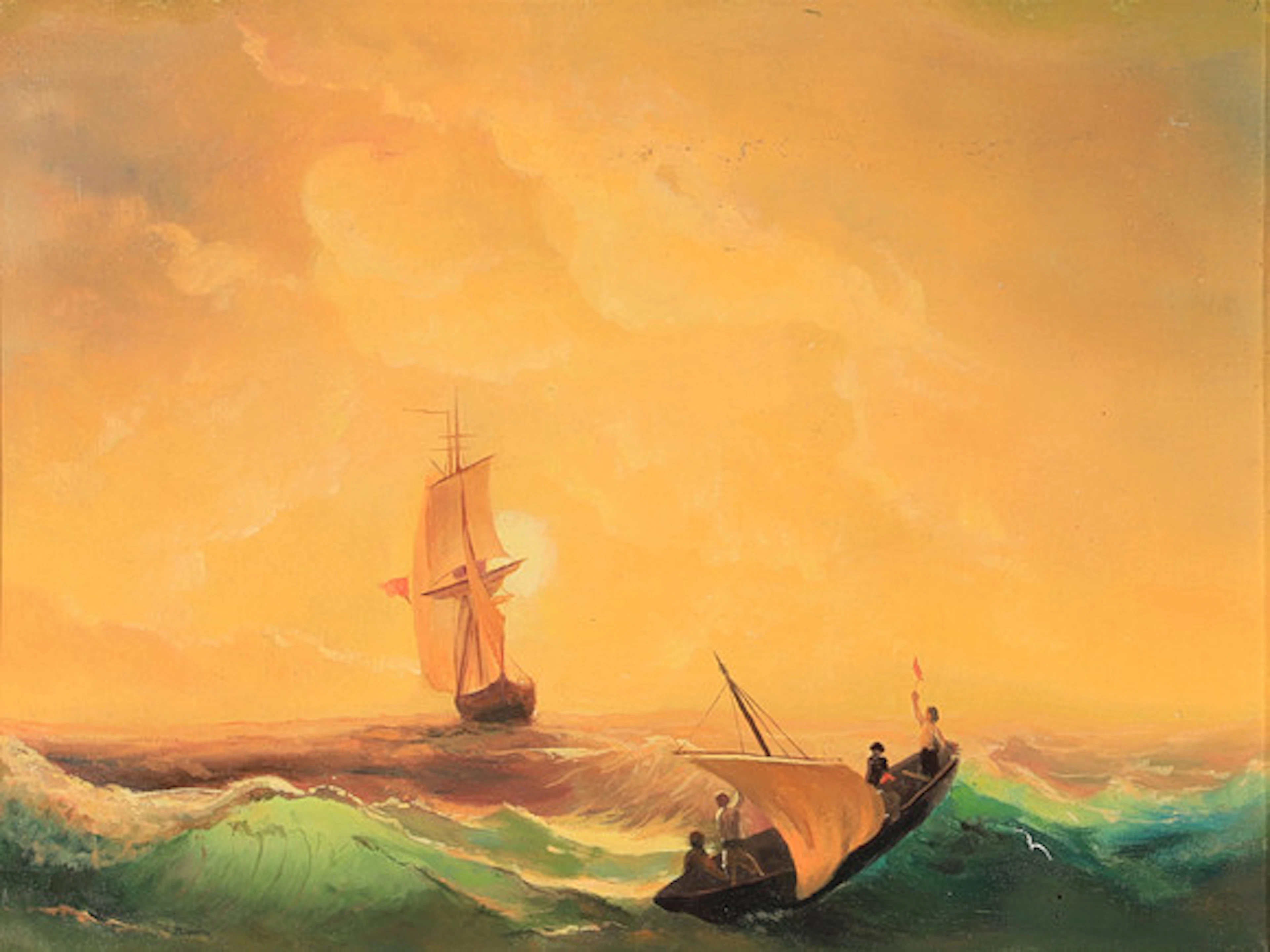IVAN AIVAZOVSKY. Havsbild med båtar, kopia…