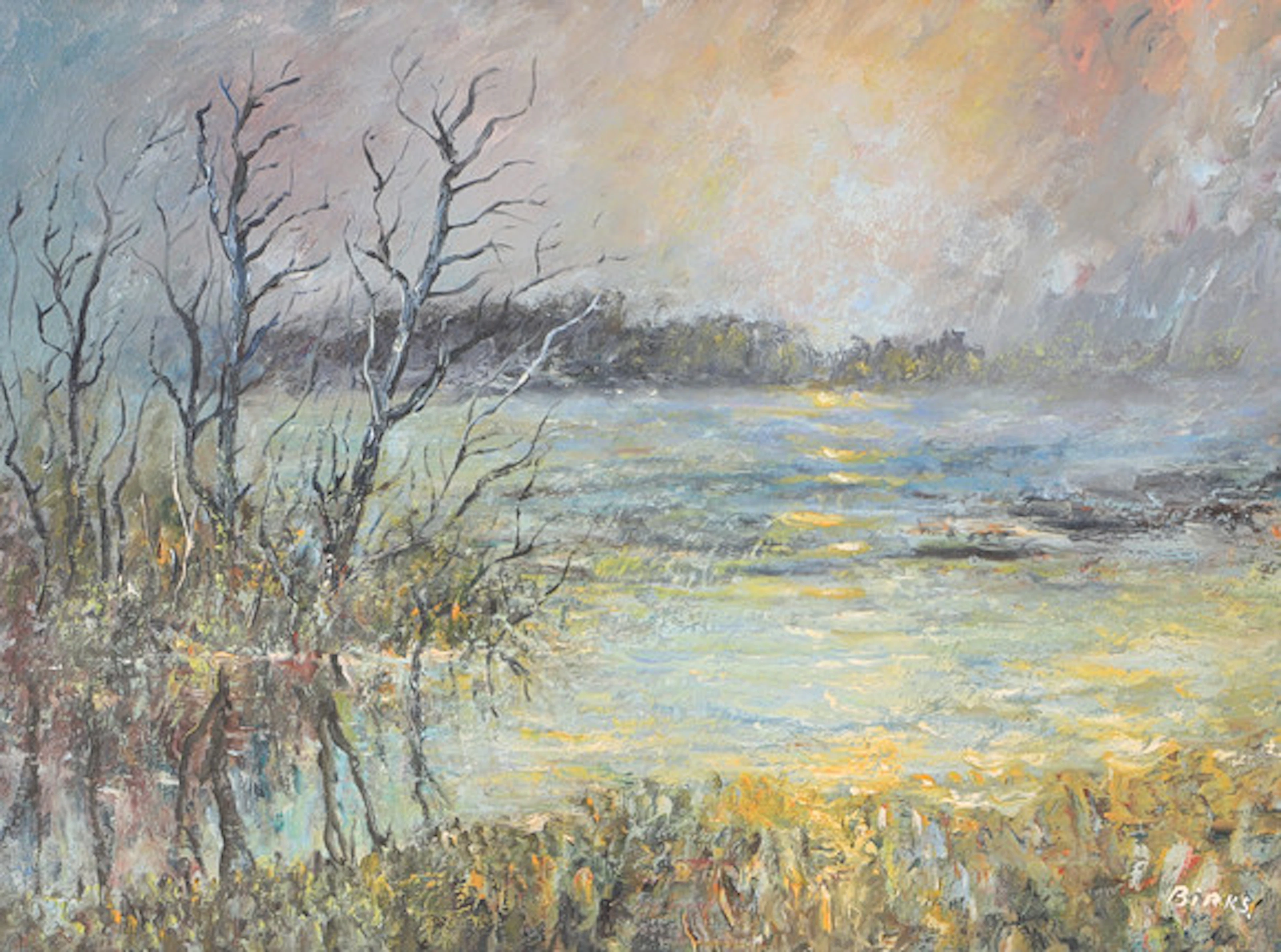 AUGUST BIRKS. "Sent kväll", olja på duk, s…