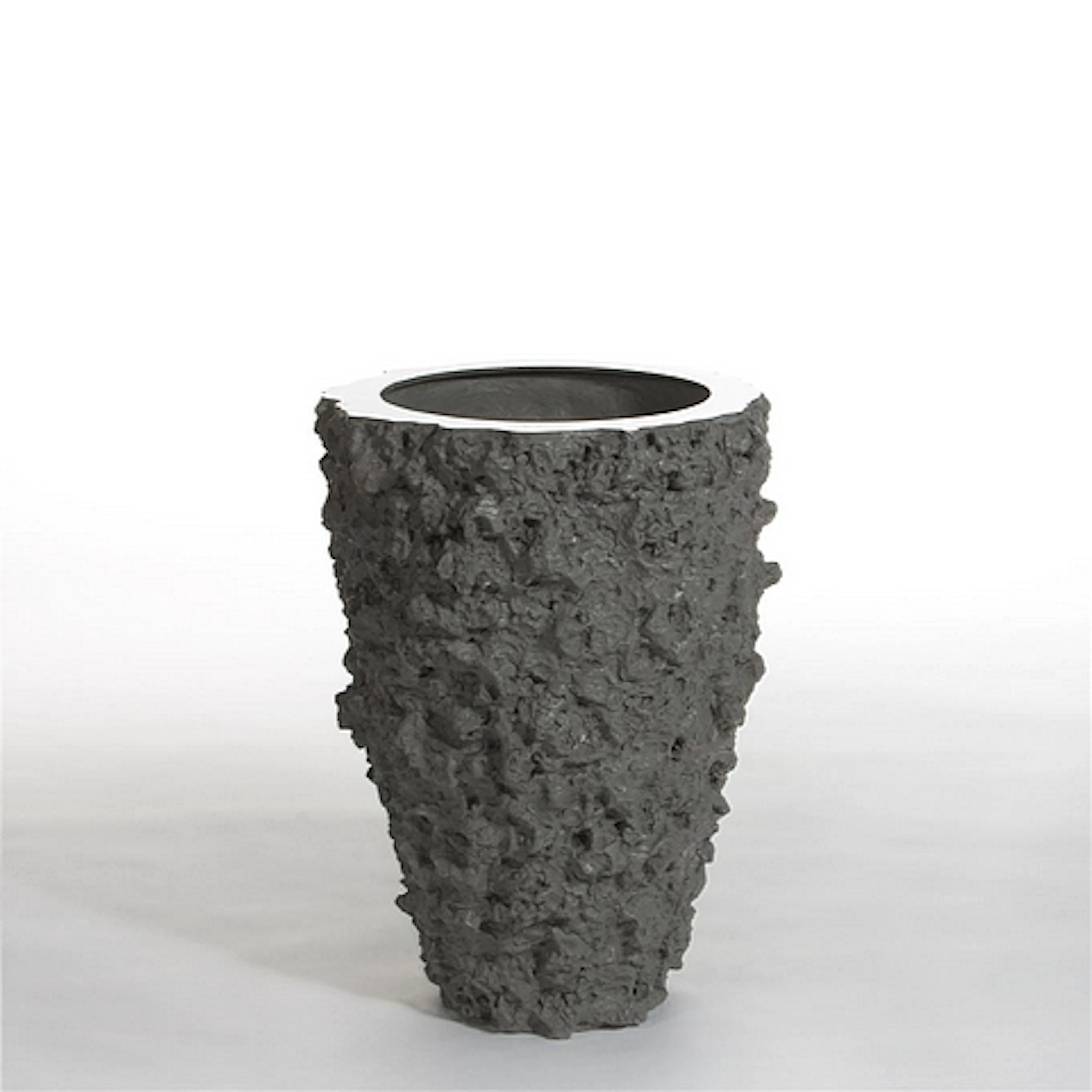 Vase grey lava stone and stainless steel top rim buoy...