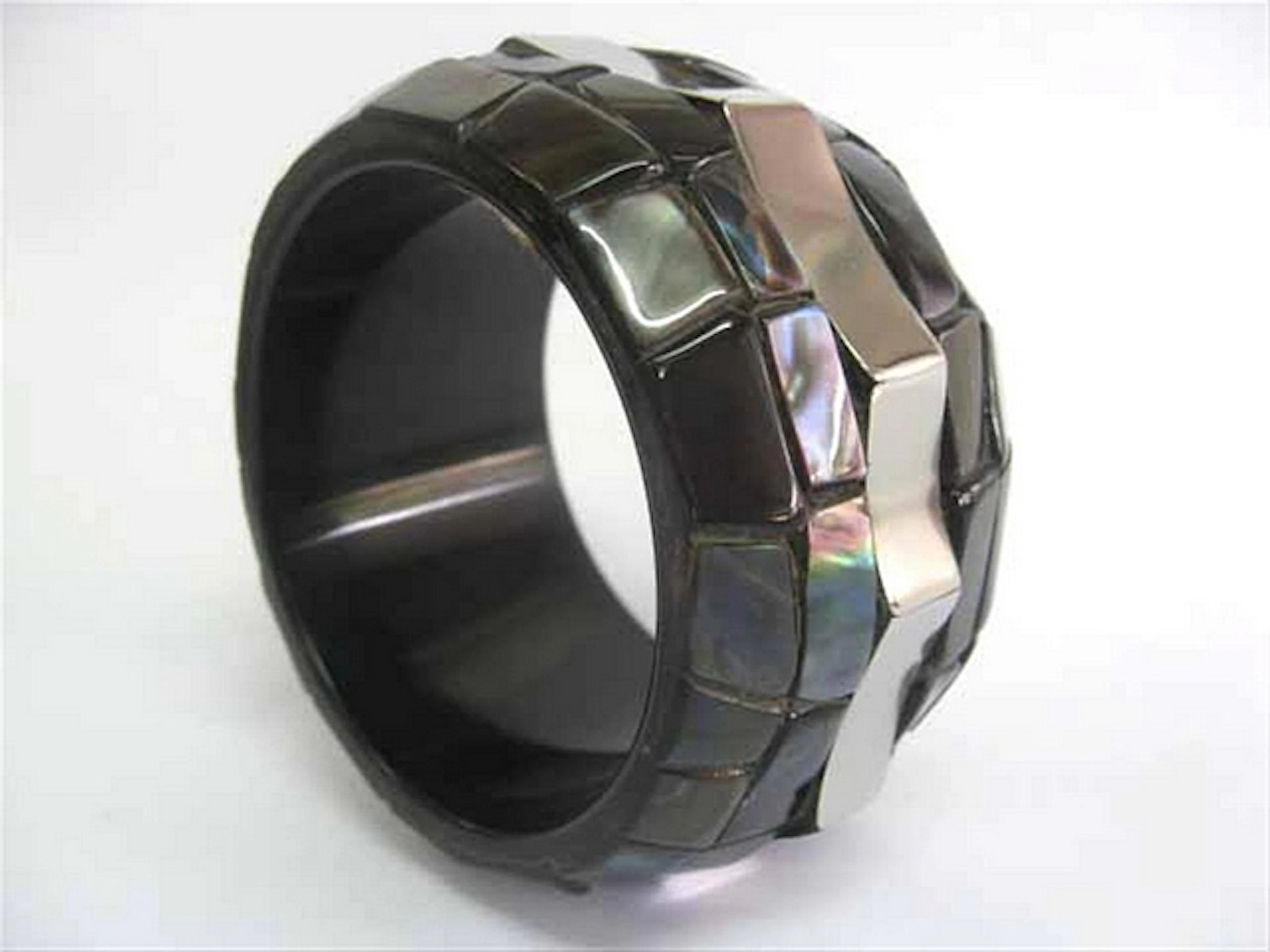 Bracelet black rainbow shell and stainless steel polished...