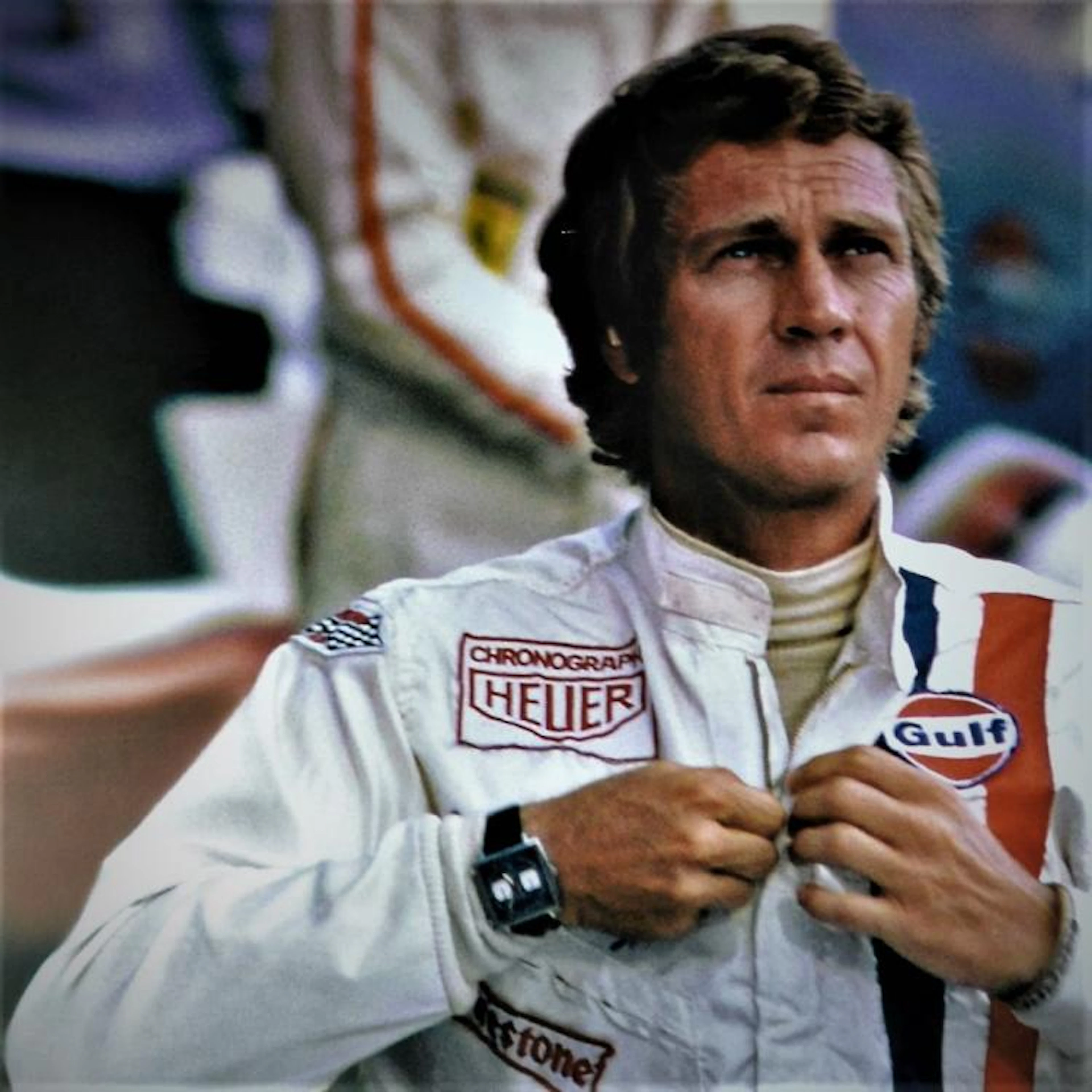 Affiche poster Steve McQueen, avec montre HEUER Monaco au poignet (101 x 86cm).