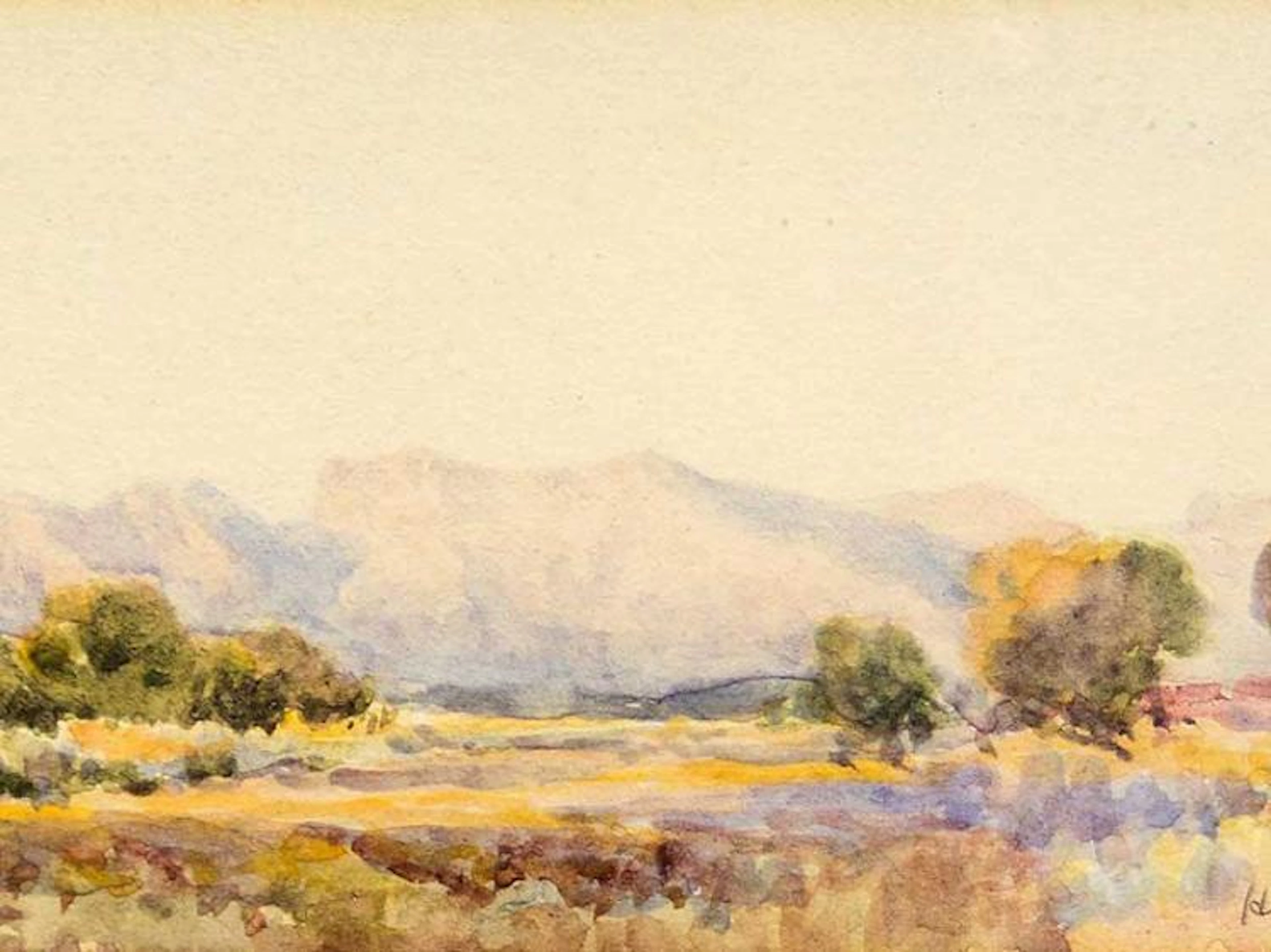 Hugo Naude (SA 1869 - 1941) Watercolour, Mountain Landscape, Signed, 9 x 20