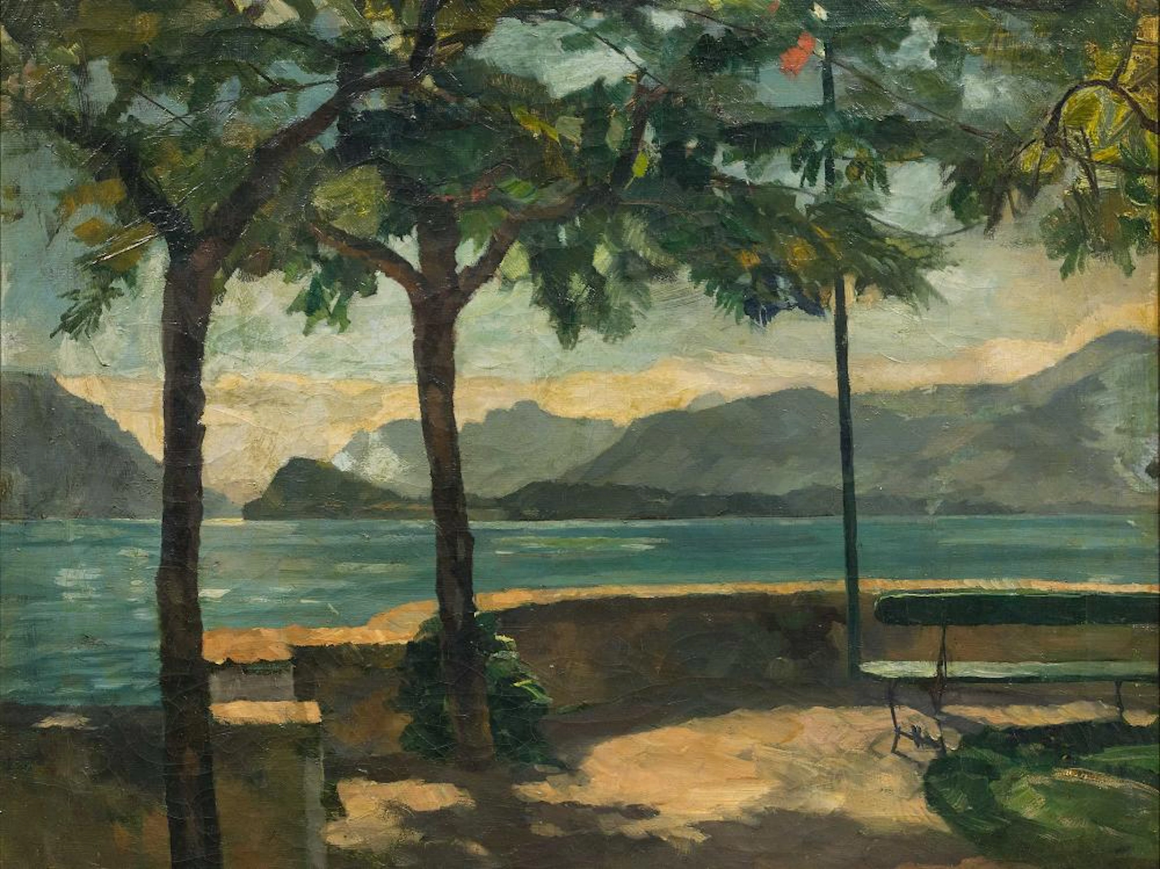 Wilhelm Trübner (German 1851 - 1917) Oil, Lake Maggiore, Signed, 60 x 70