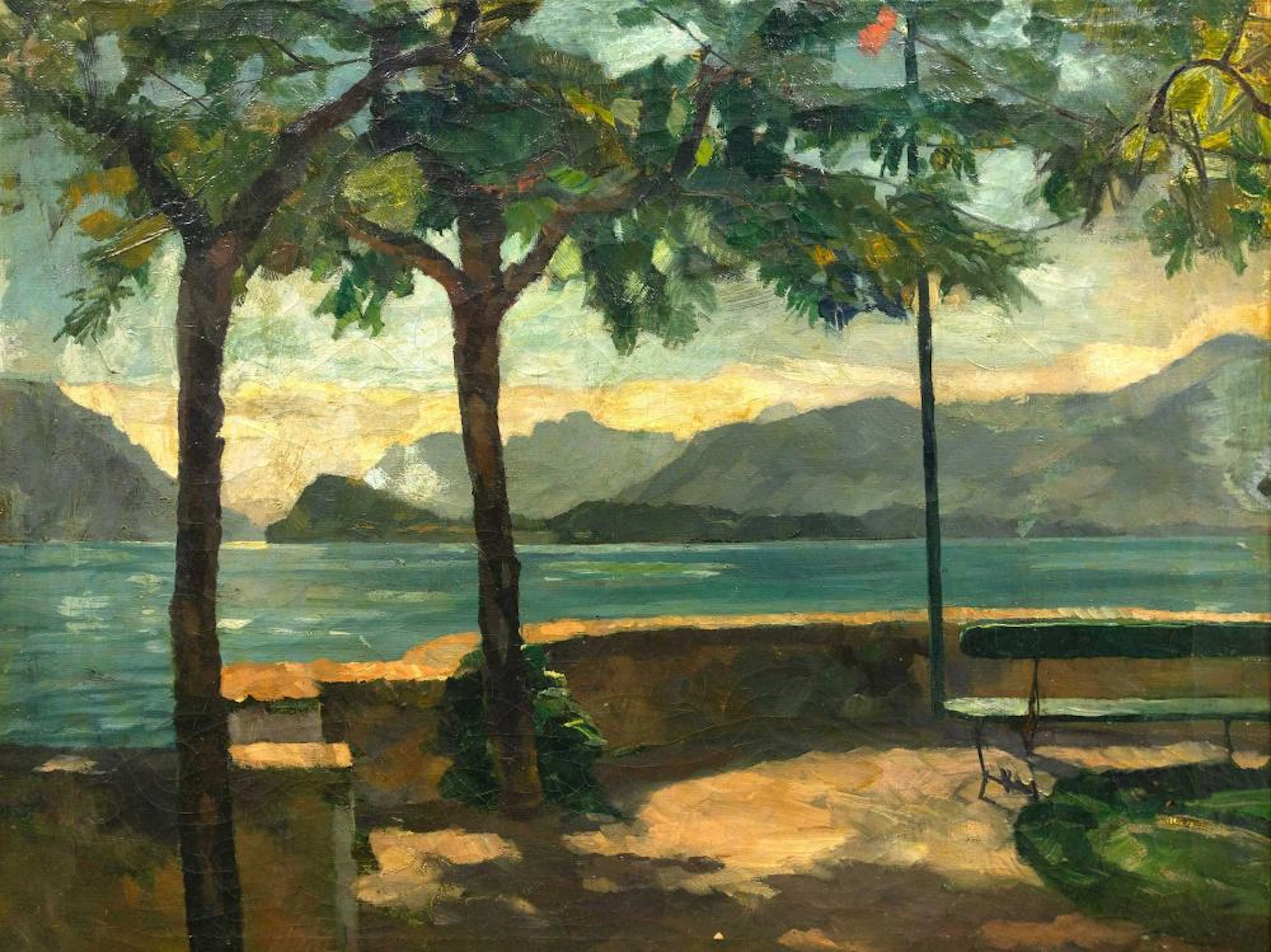 Wilhelm Trübner (German 1851 - 1917) Oil, Lake Maggiore, Signed, 60 x 70